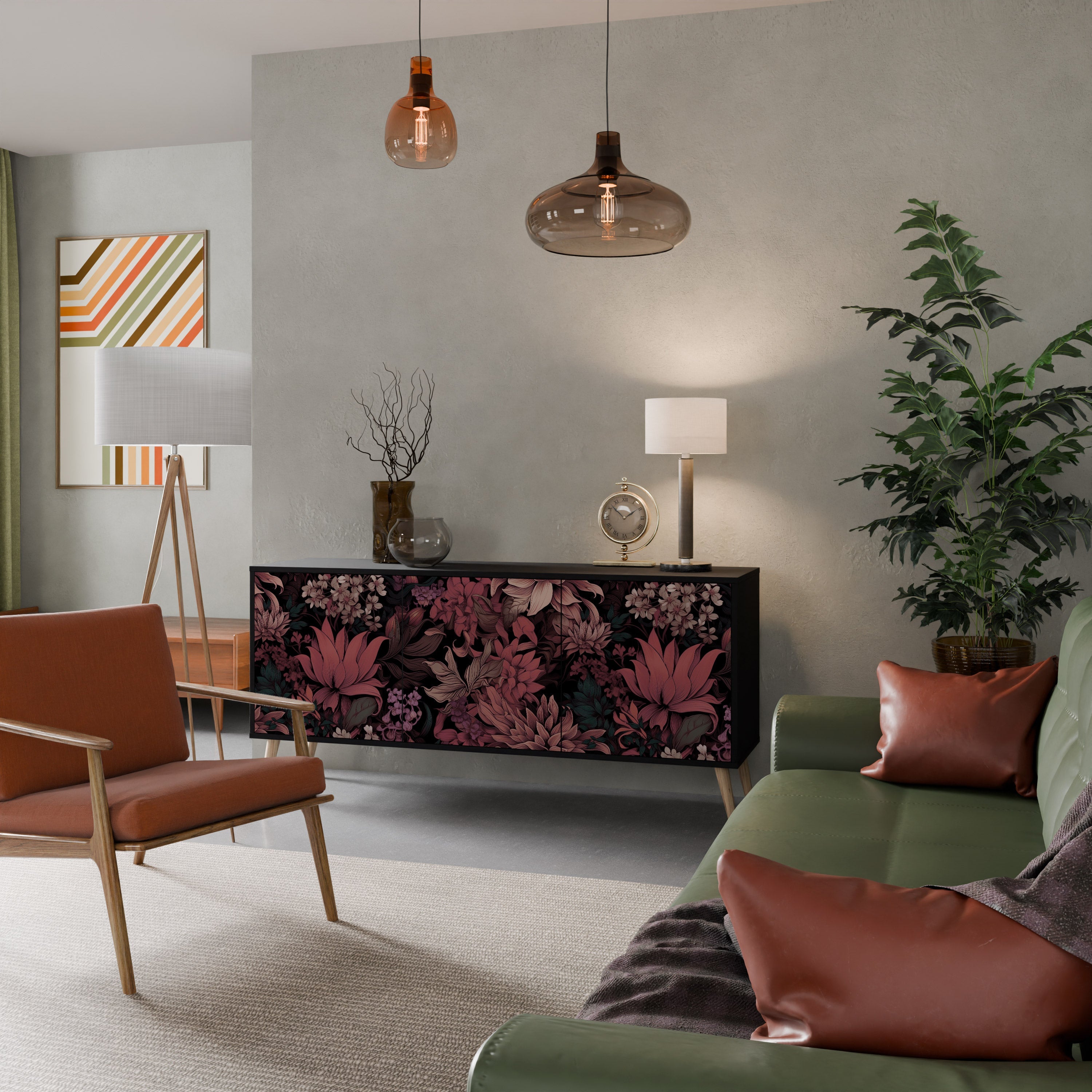 Buffet 3 portes FLORAL WHISPER finition noire