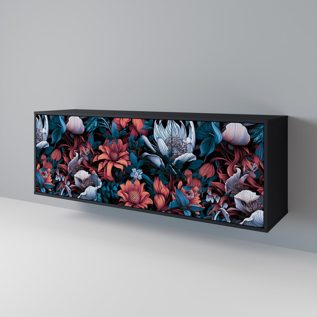 Buffet 3 portes ETHEREAL BLOSSOMS finition noire