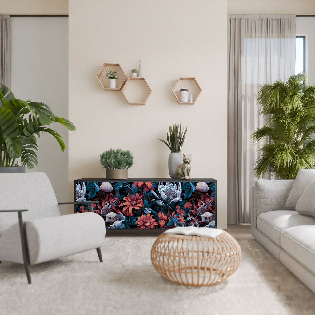 Buffet 3 portes ETHEREAL BLOSSOMS finition noire