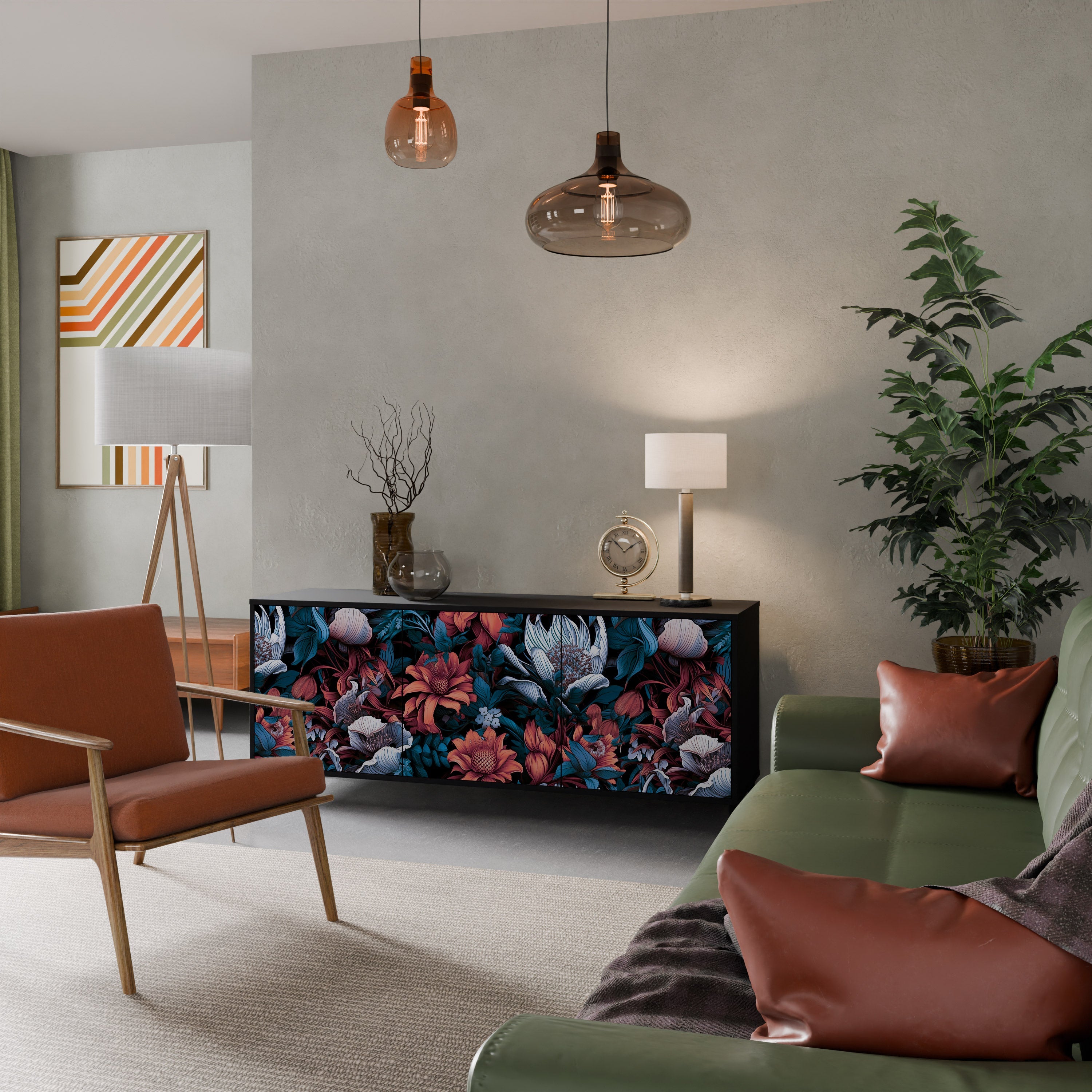 Buffet 3 portes ETHEREAL BLOSSOMS finition noire