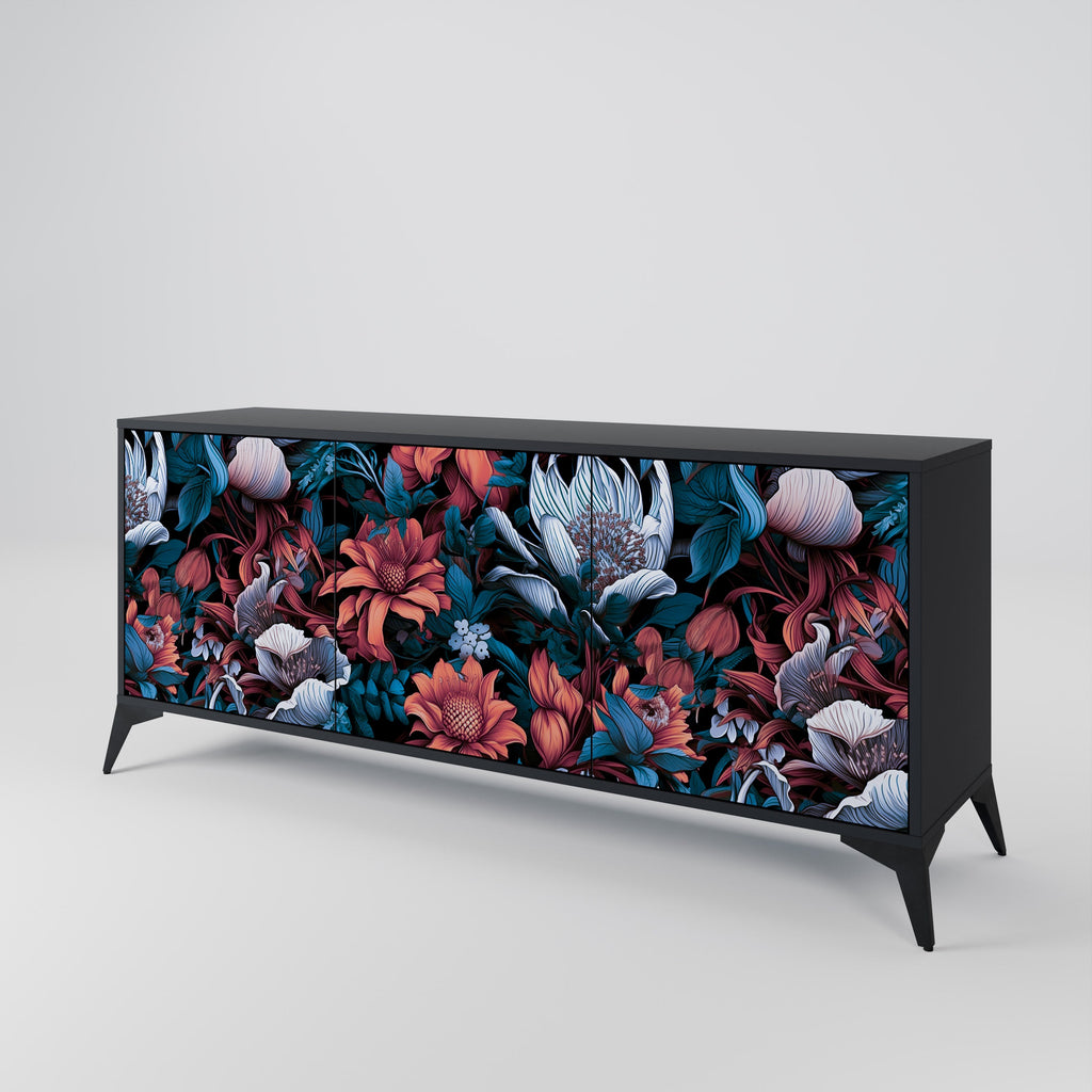 Buffet 3 portes ETHEREAL BLOSSOMS finition noire