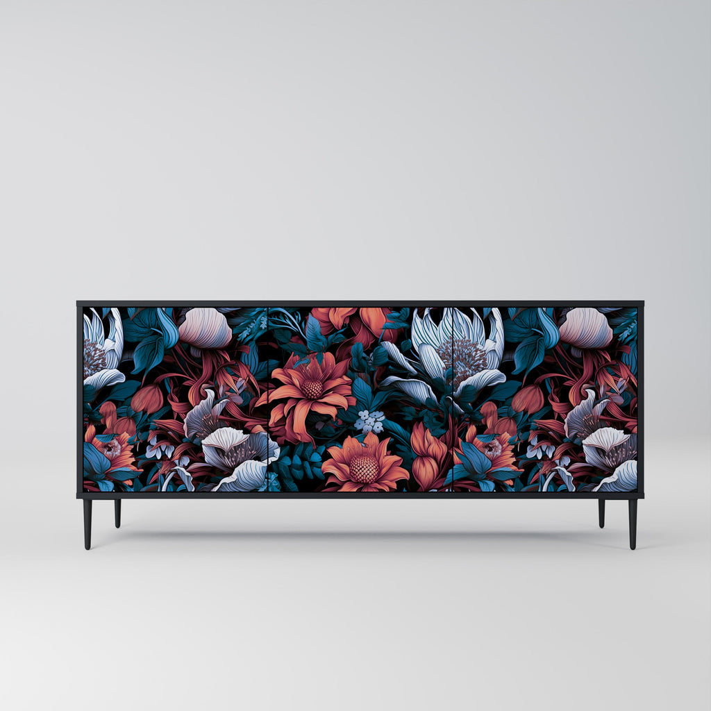 Buffet 3 portes ETHEREAL BLOSSOMS finition noire