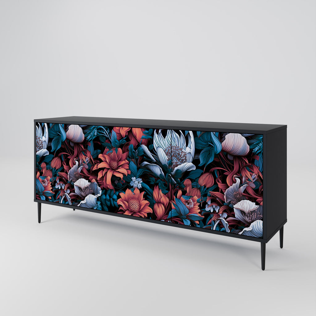 Buffet 3 portes ETHEREAL BLOSSOMS finition noire