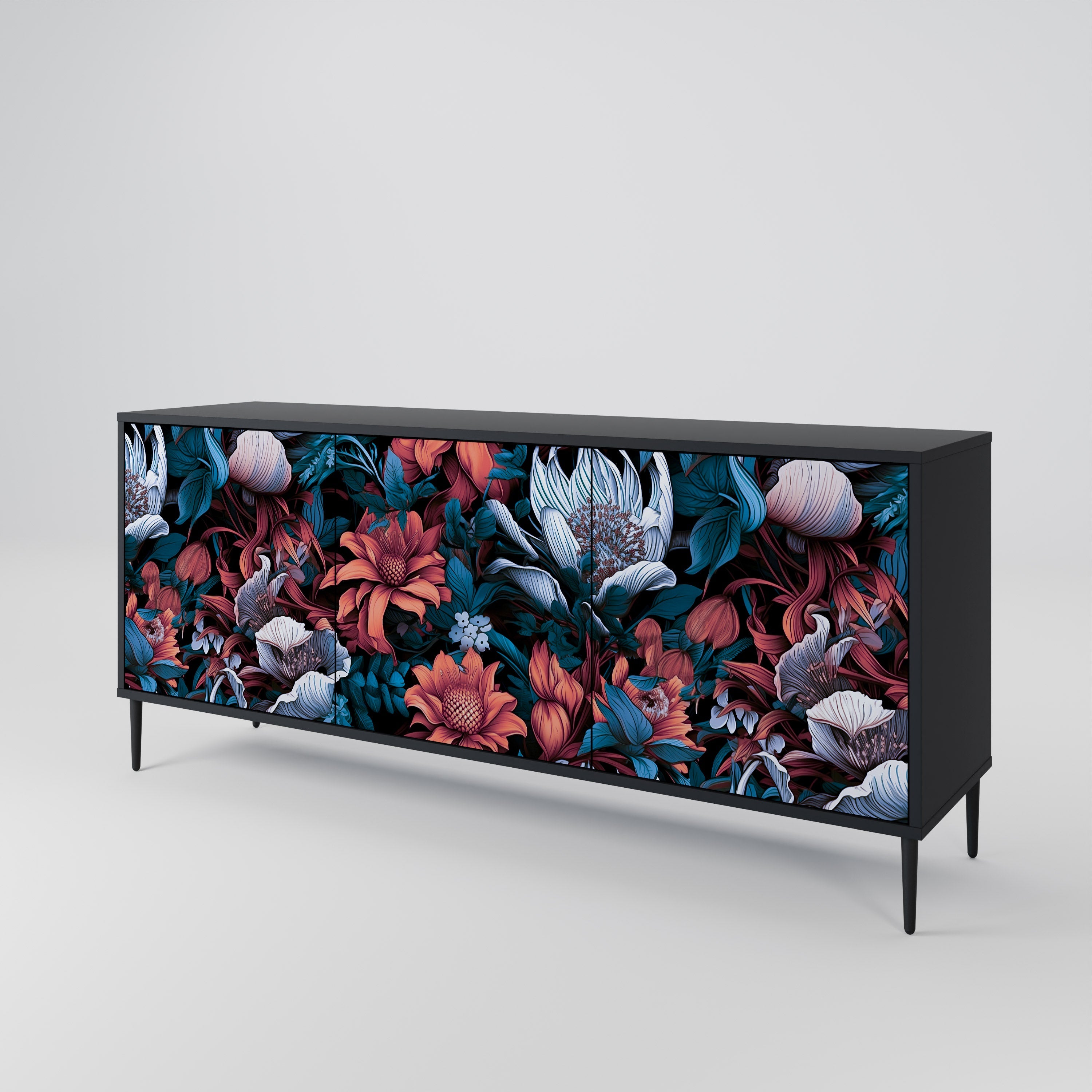 Buffet 3 portes ETHEREAL BLOSSOMS finition noire