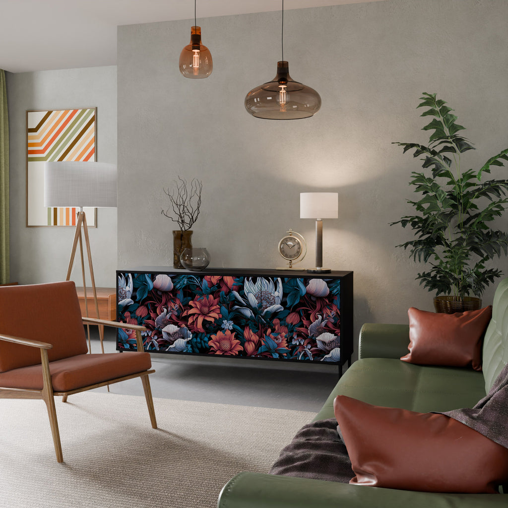 Buffet 3 portes ETHEREAL BLOSSOMS finition noire