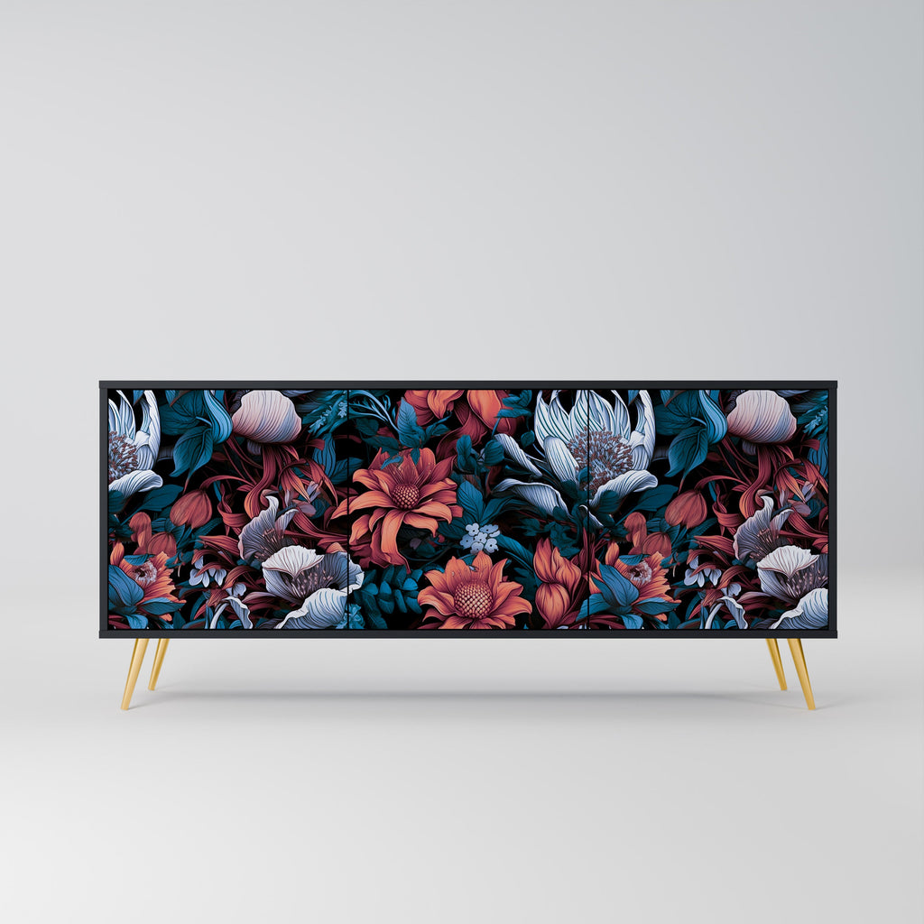 Buffet 3 portes ETHEREAL BLOSSOMS finition noire