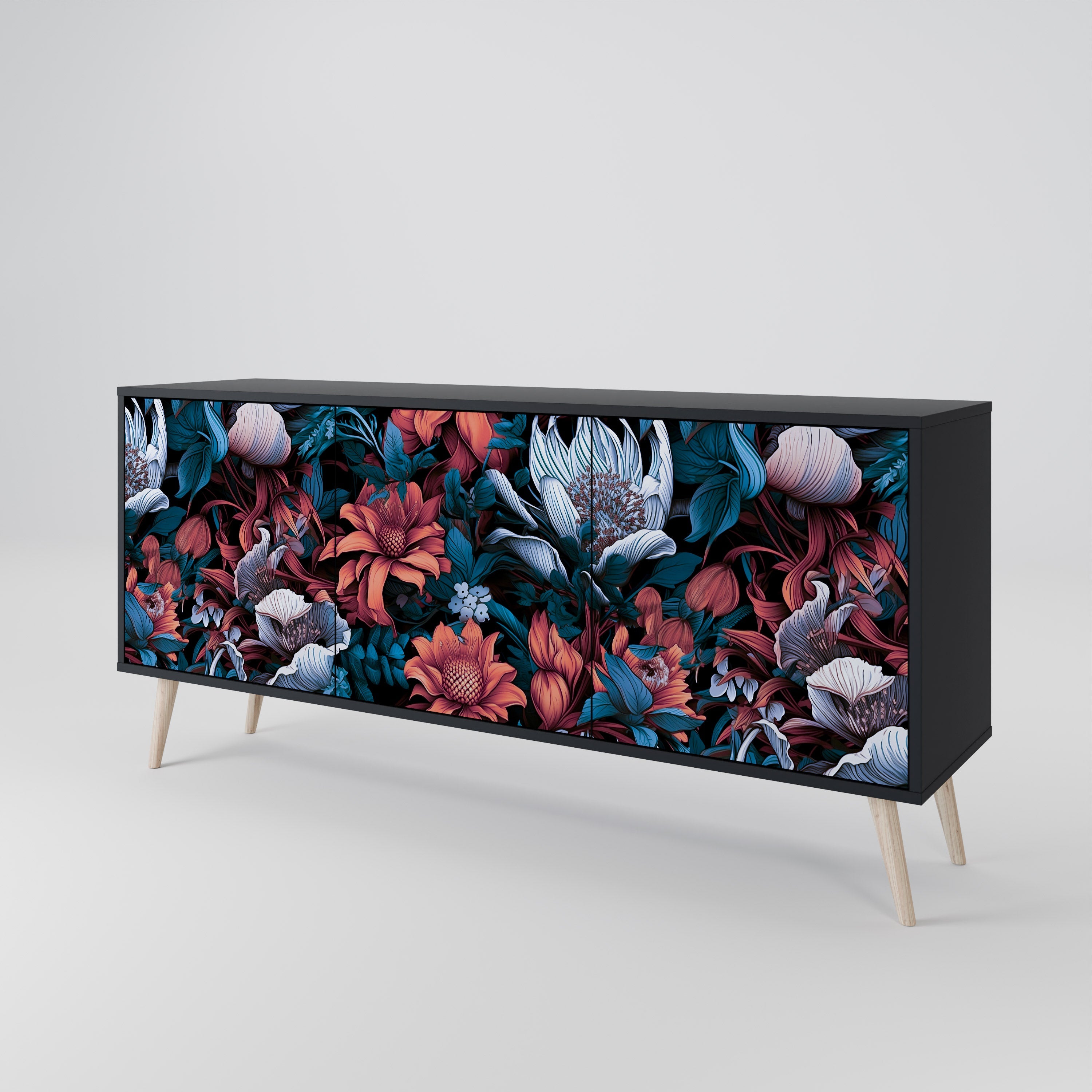 Buffet 3 portes ETHEREAL BLOSSOMS finition noire