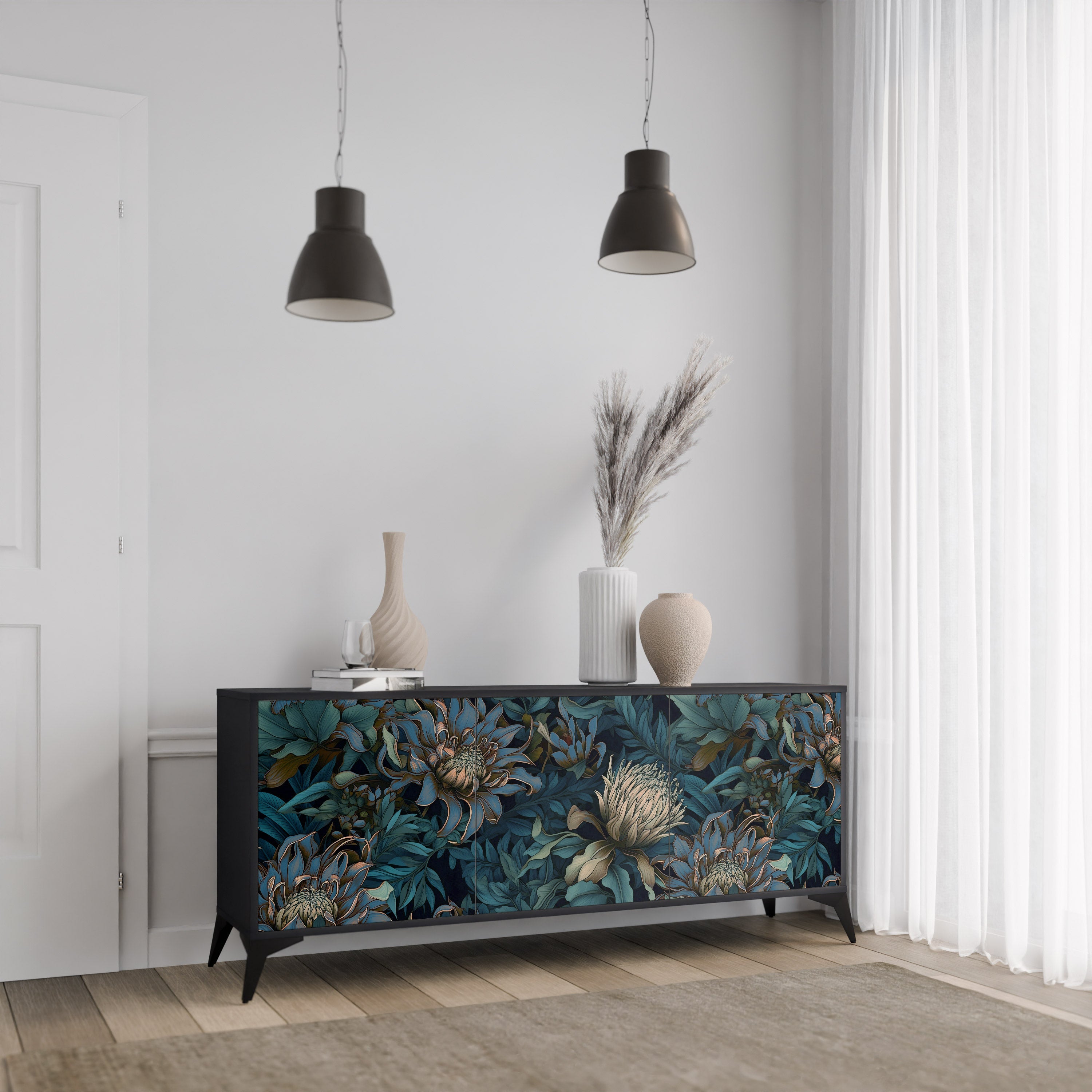 Buffet 3 portes TWILIGHT BLOOM finition noire