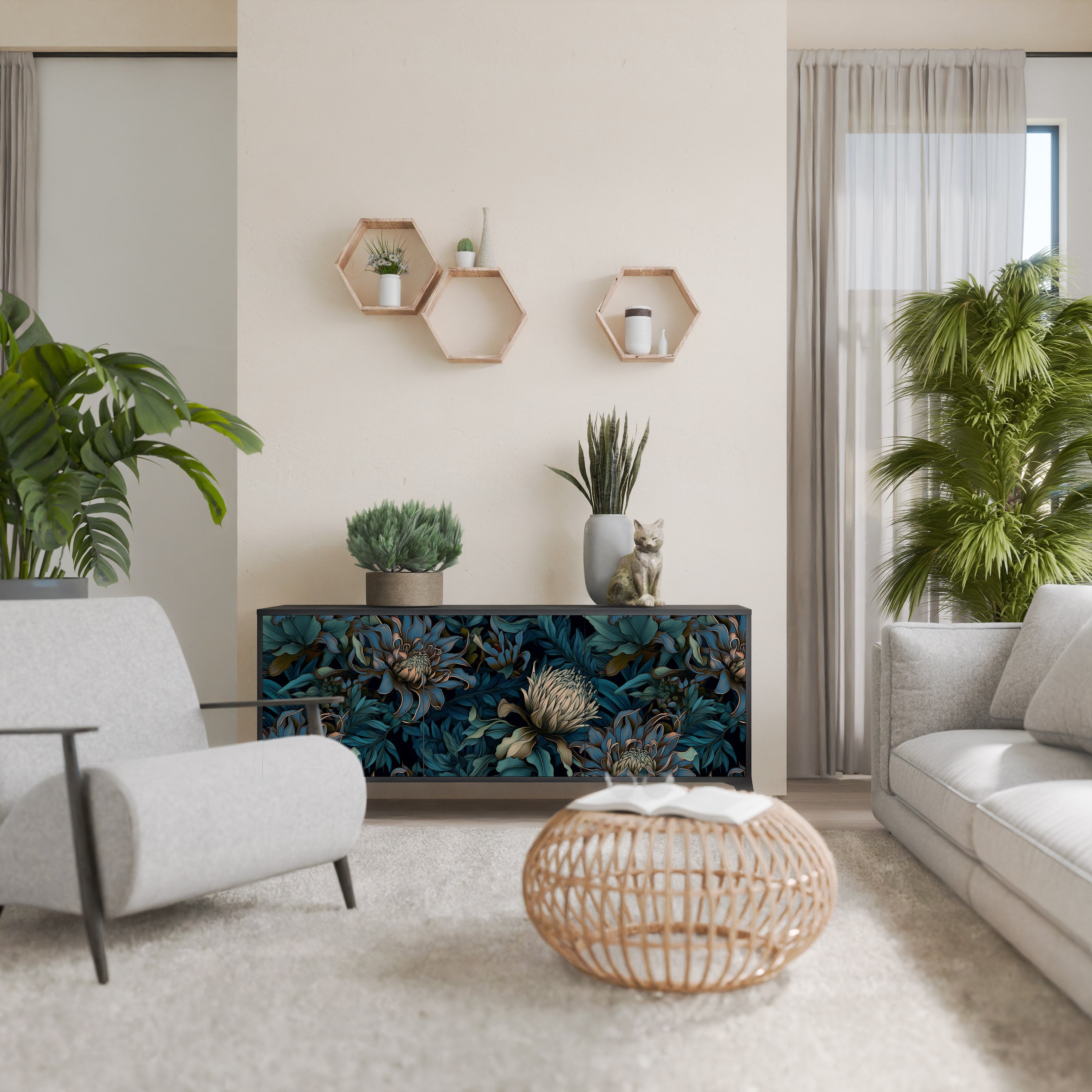 Buffet 3 portes TWILIGHT BLOOM finition noire