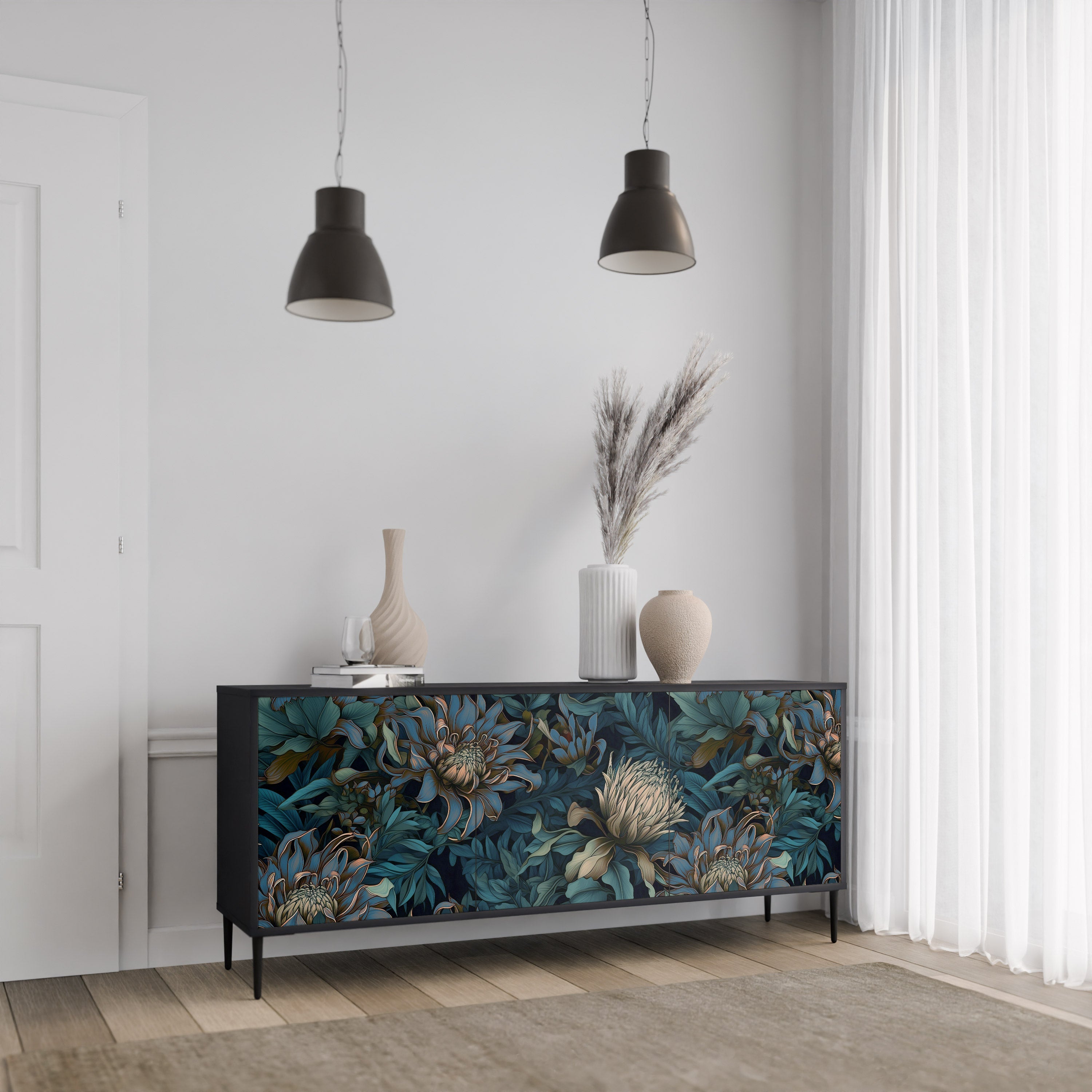 Buffet 3 portes TWILIGHT BLOOM finition noire
