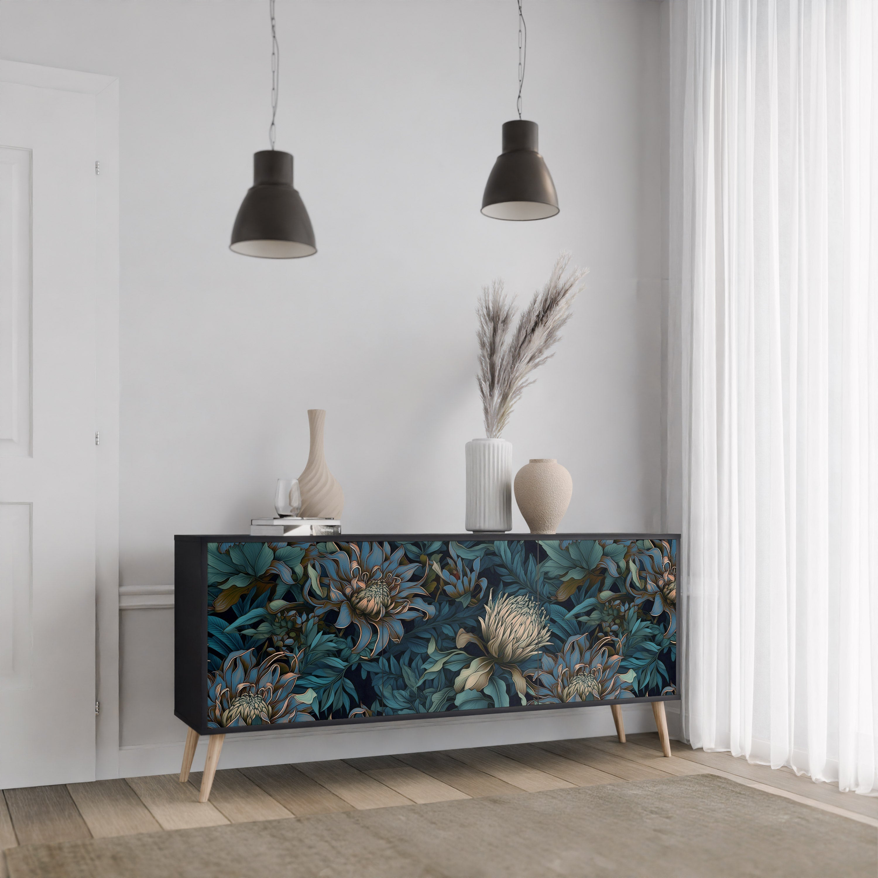 Buffet 3 portes TWILIGHT BLOOM finition noire