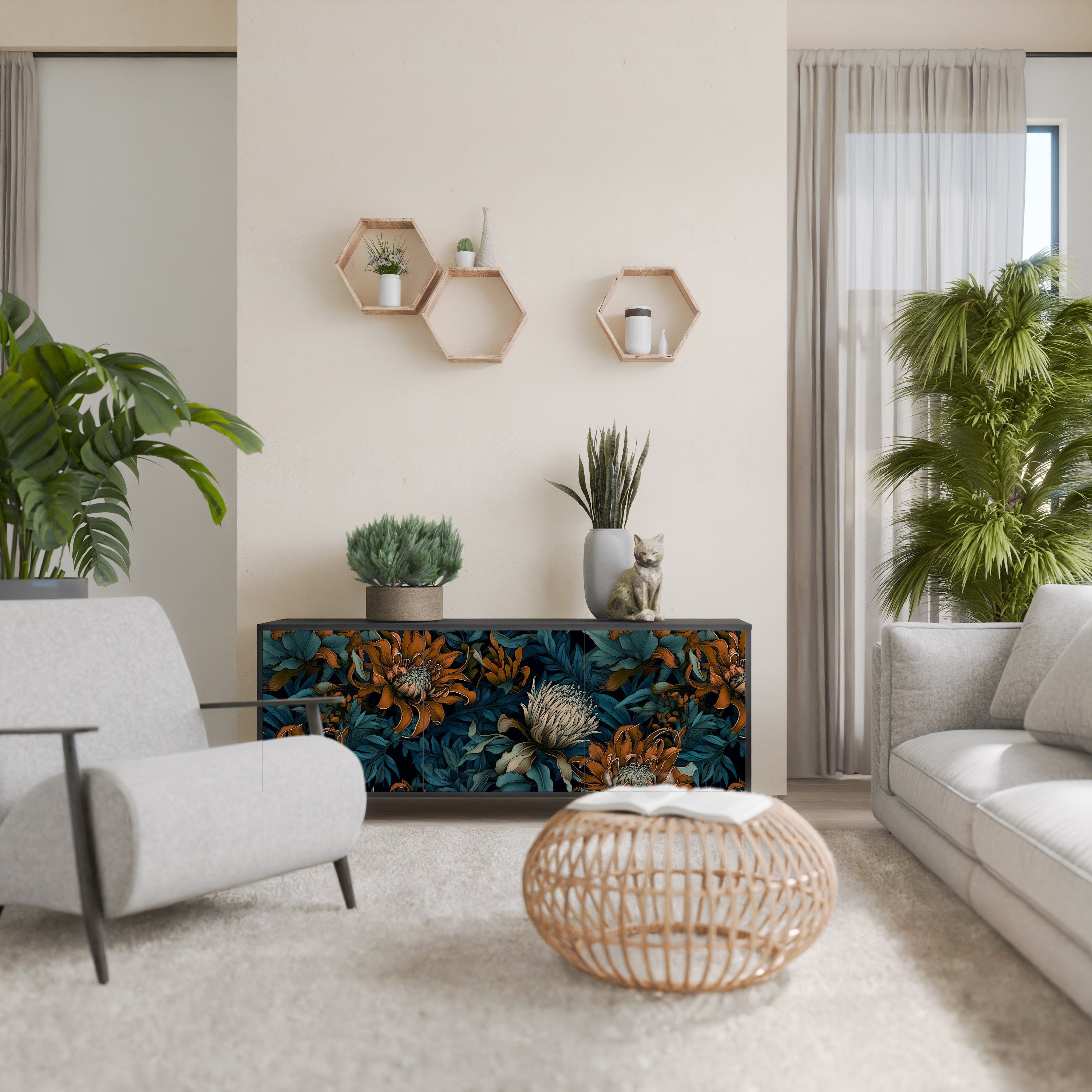 Buffet 3 portes MORNING BLOOM finition noire