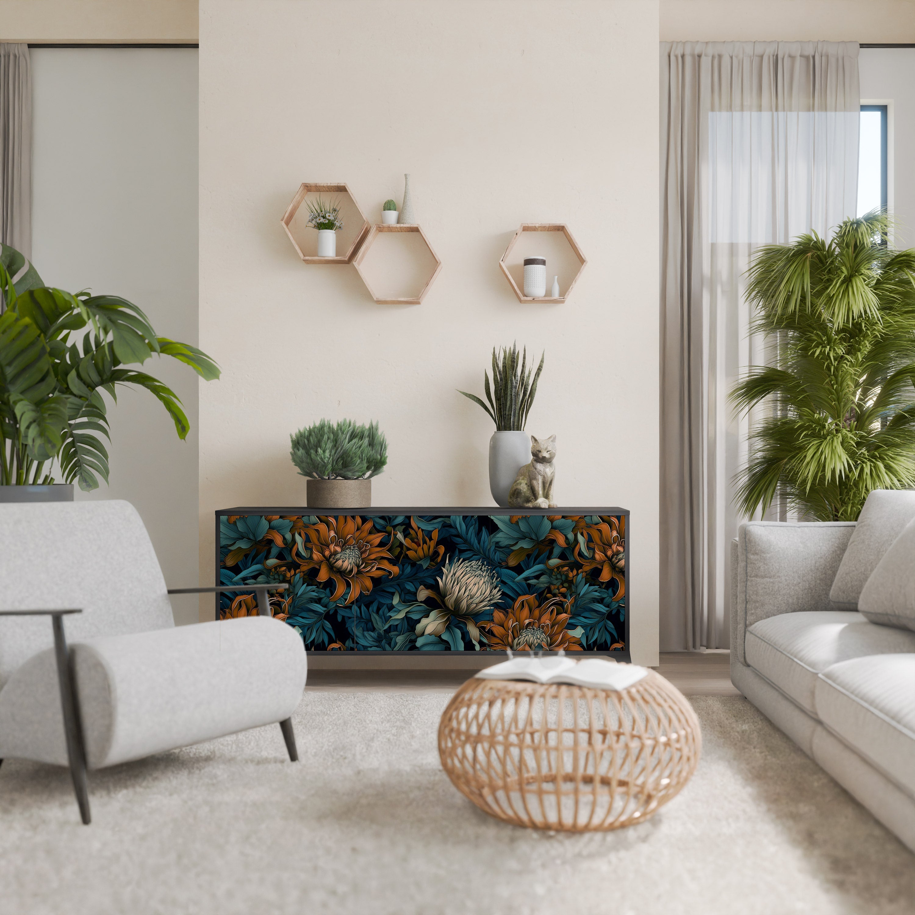 Buffet 3 portes MORNING BLOOM finition noire