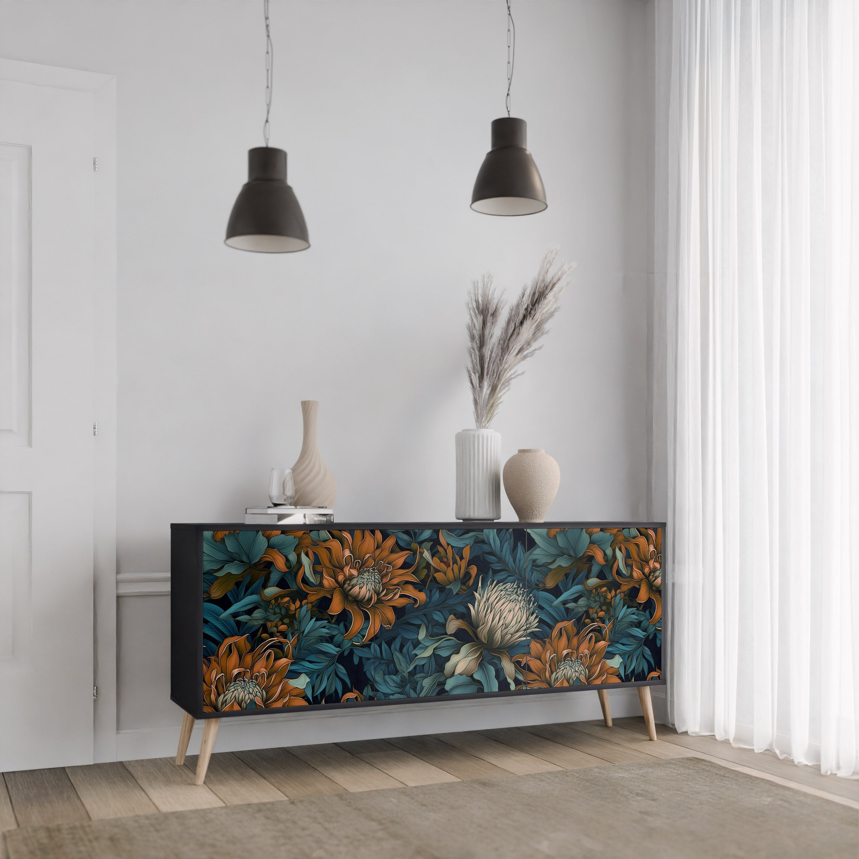 Buffet 3 portes MORNING BLOOM finition noire