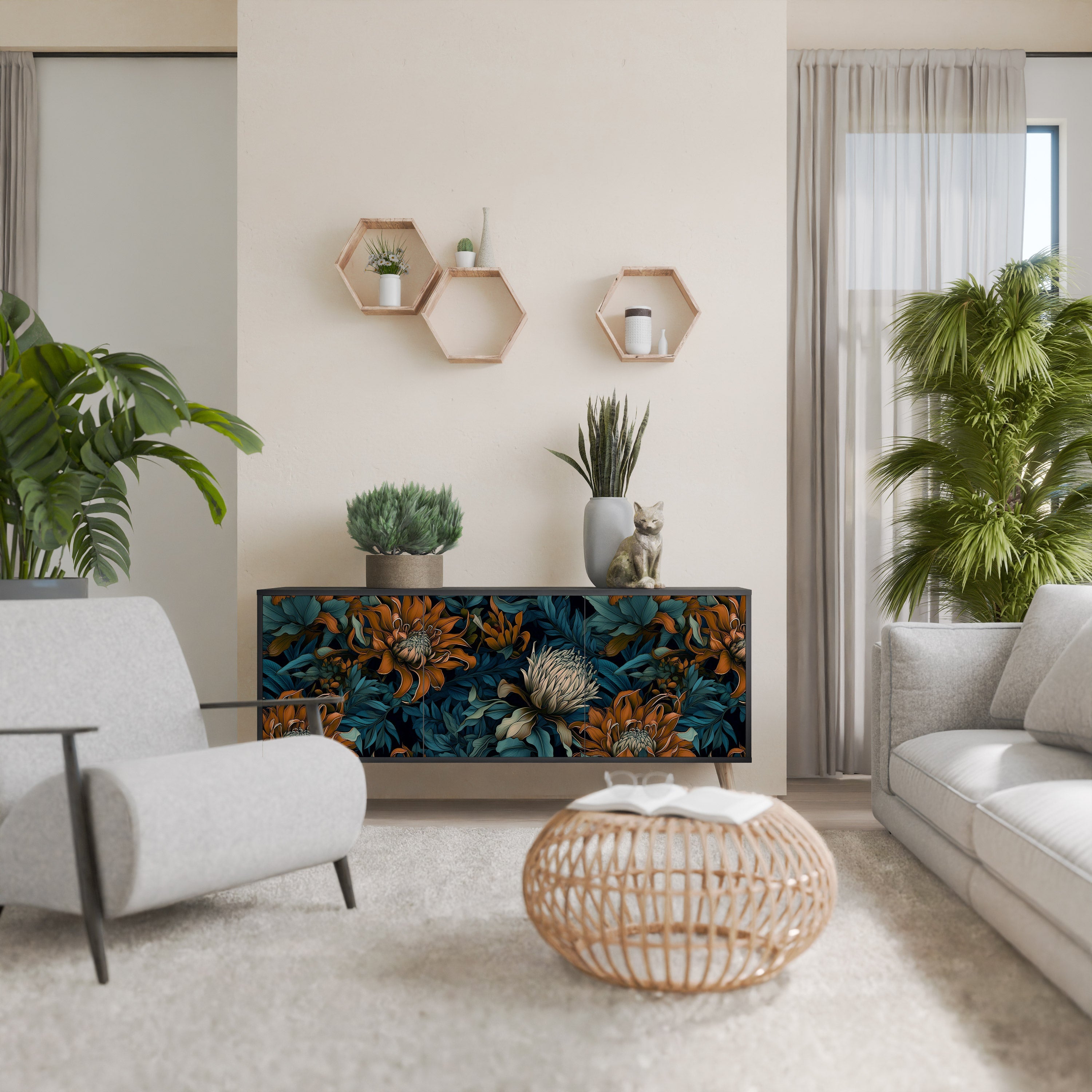 Buffet 3 portes MORNING BLOOM finition noire