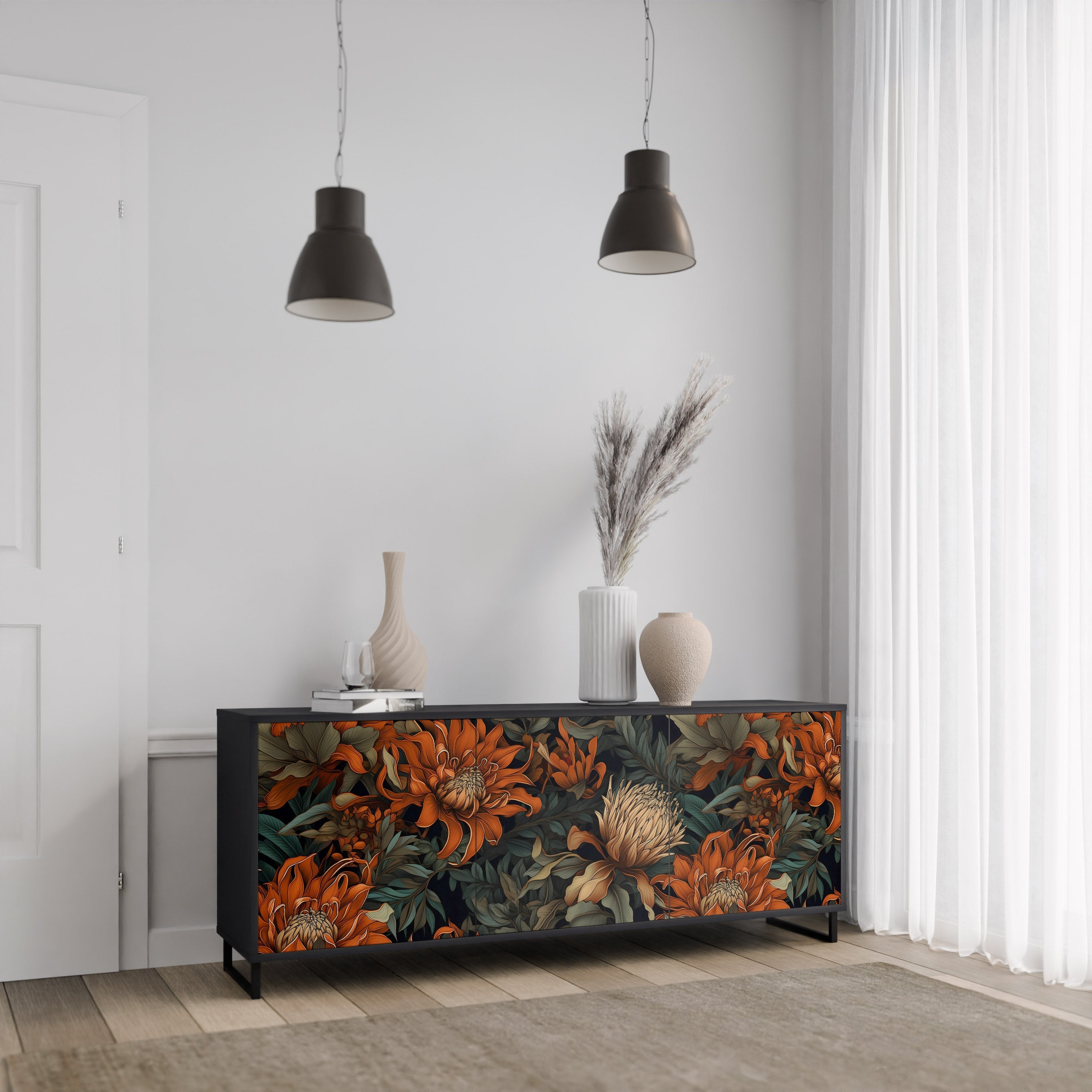 Buffet 3 portes DAWN BLOOM finition noire