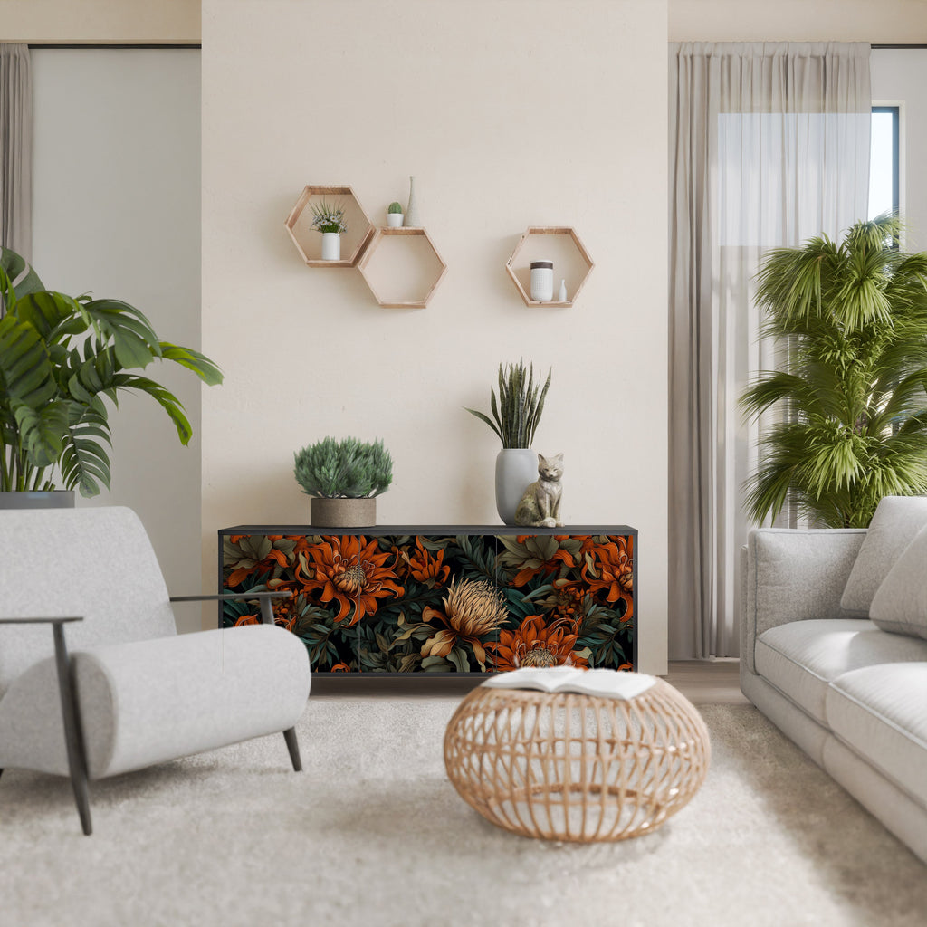 Buffet 3 portes DAWN BLOOM finition noire