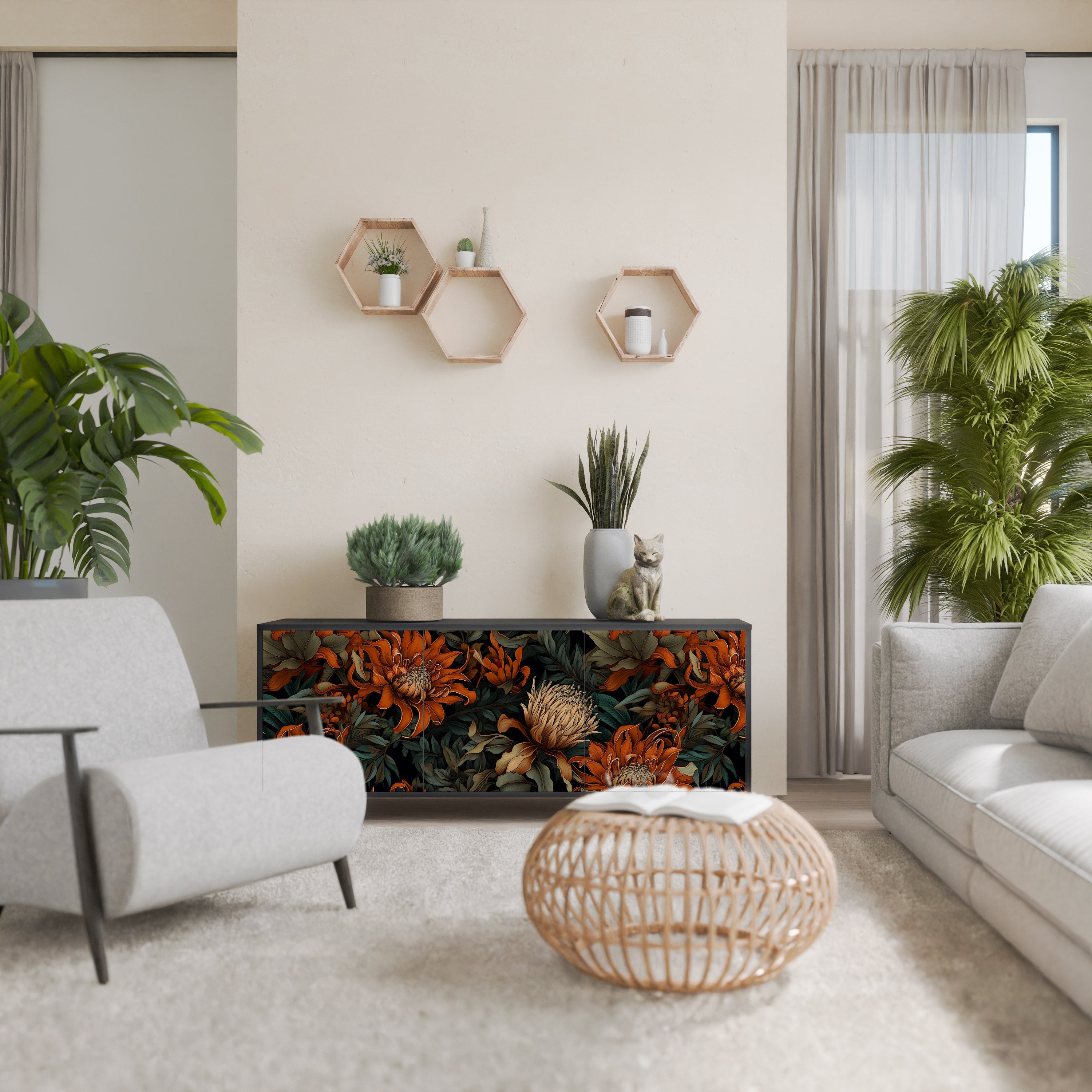 Buffet 3 portes DAWN BLOOM finition noire