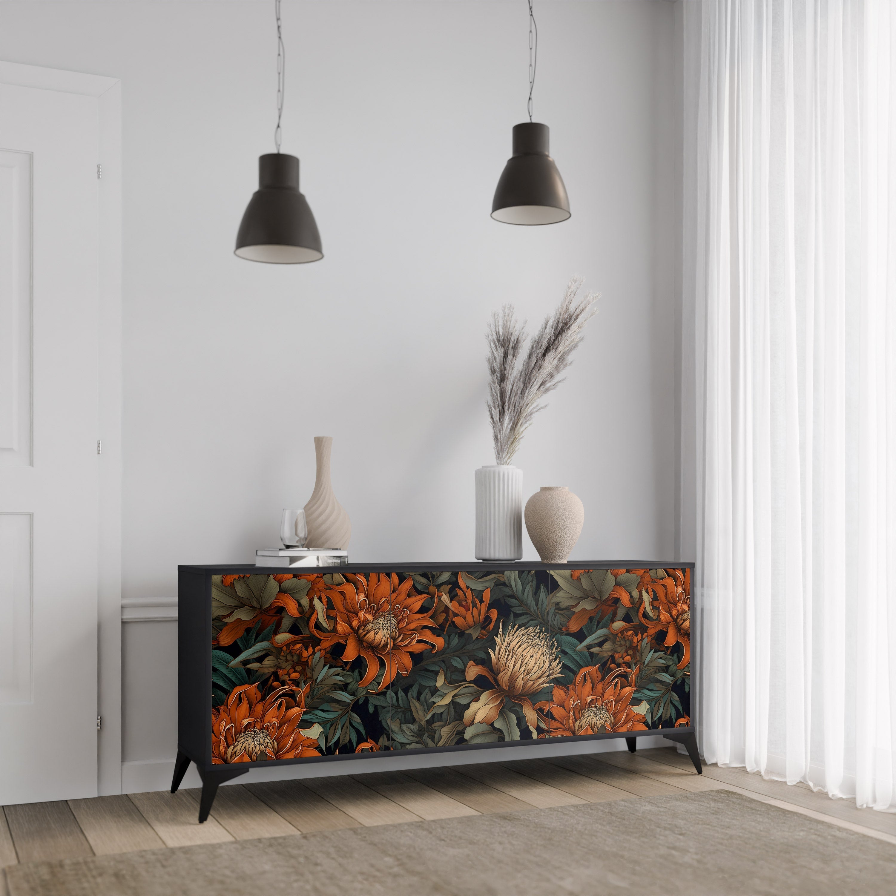 Buffet 3 portes DAWN BLOOM finition noire