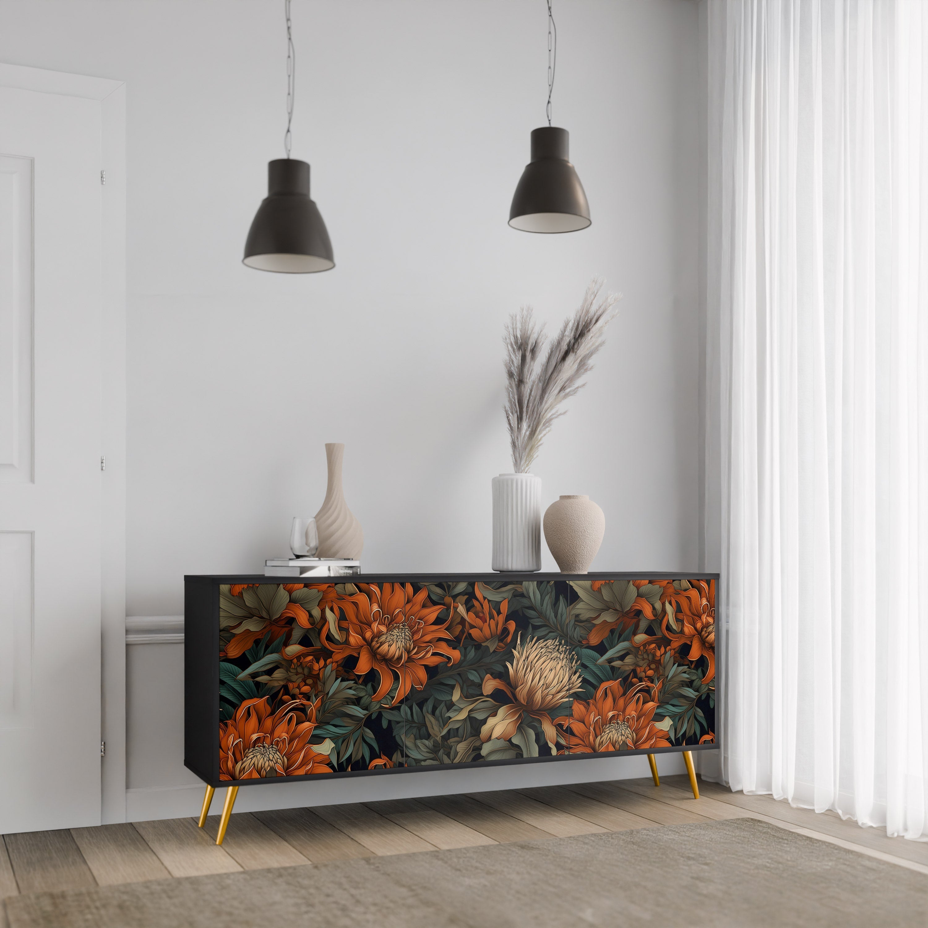 Buffet 3 portes DAWN BLOOM finition noire