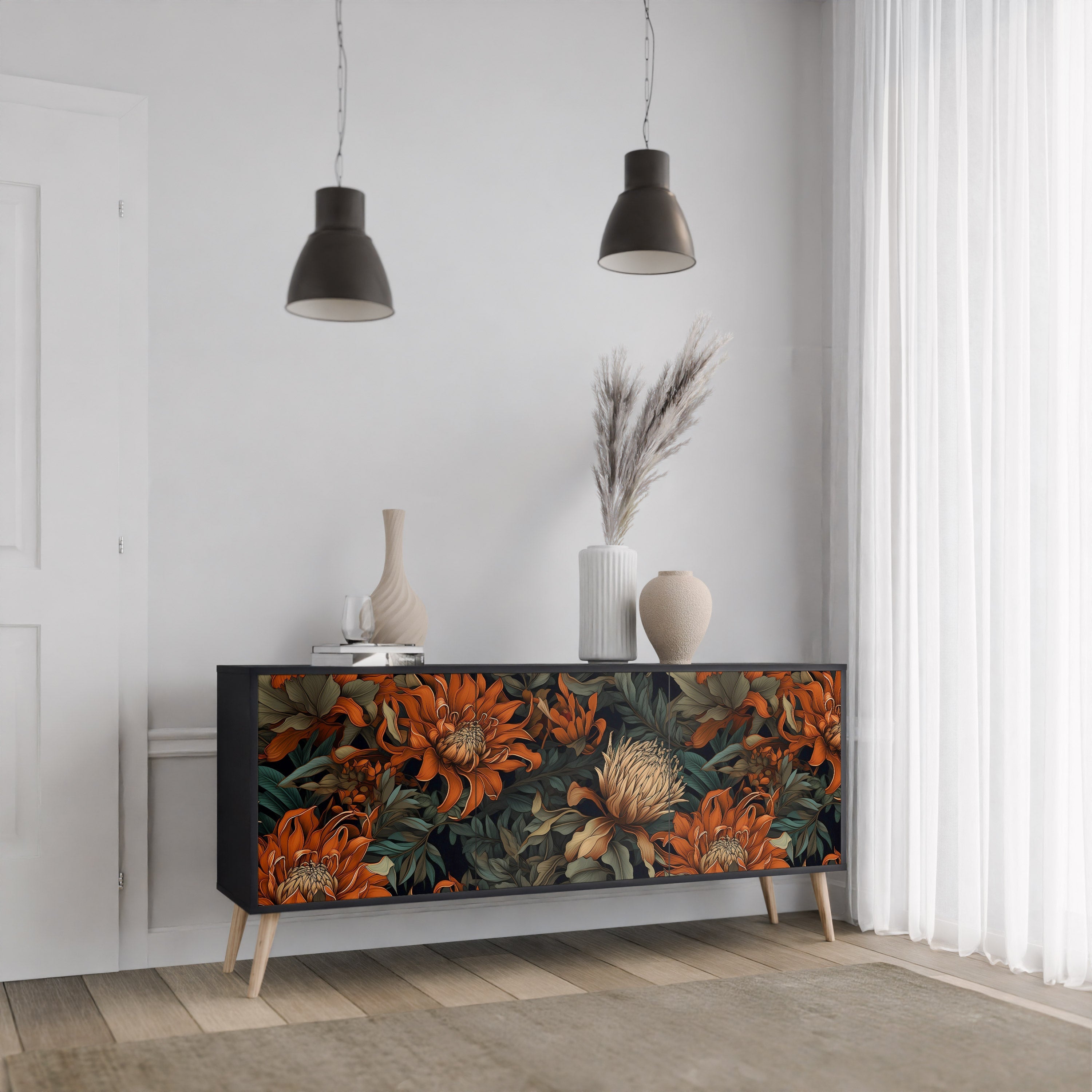 Buffet 3 portes DAWN BLOOM finition noire