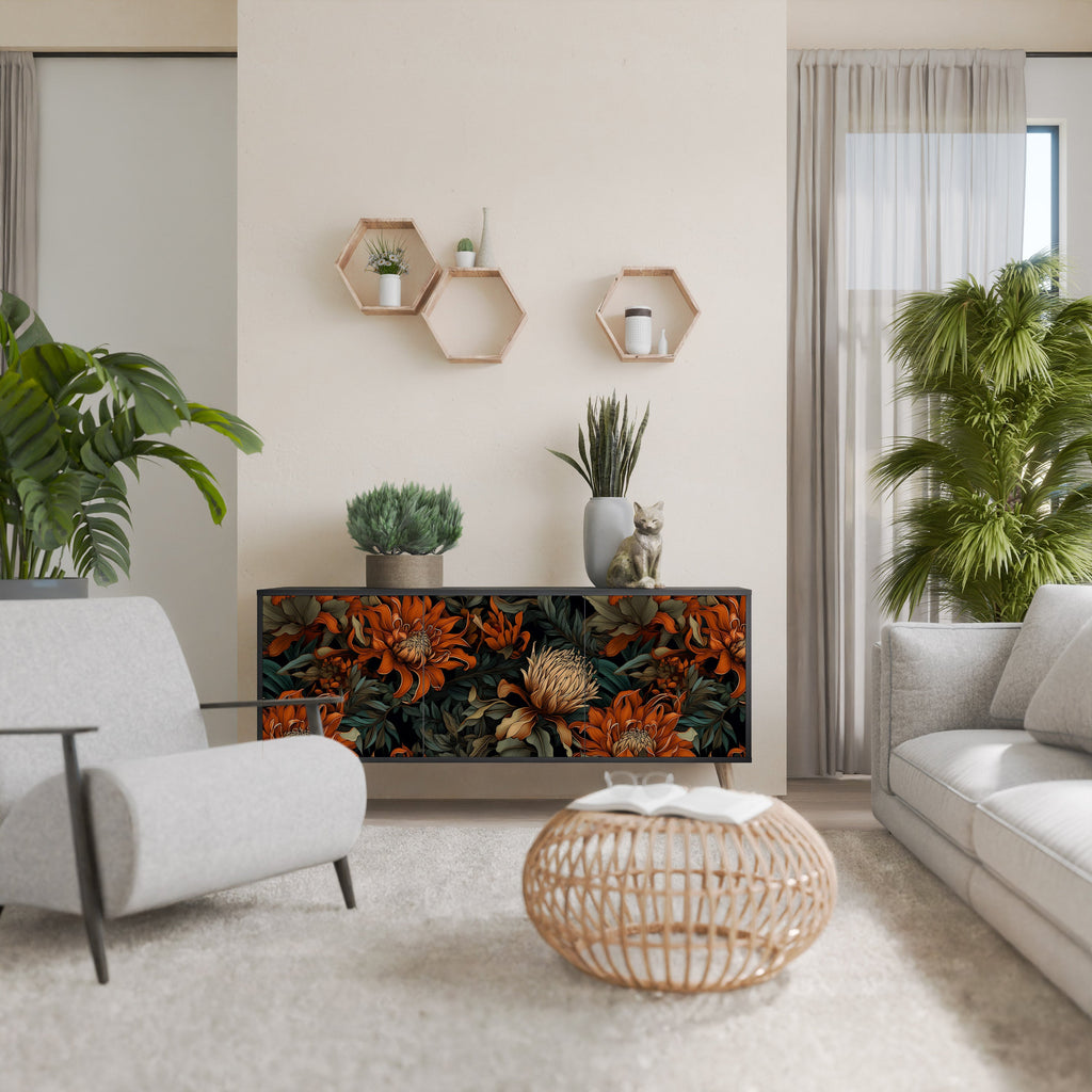 Buffet 3 portes DAWN BLOOM finition noire