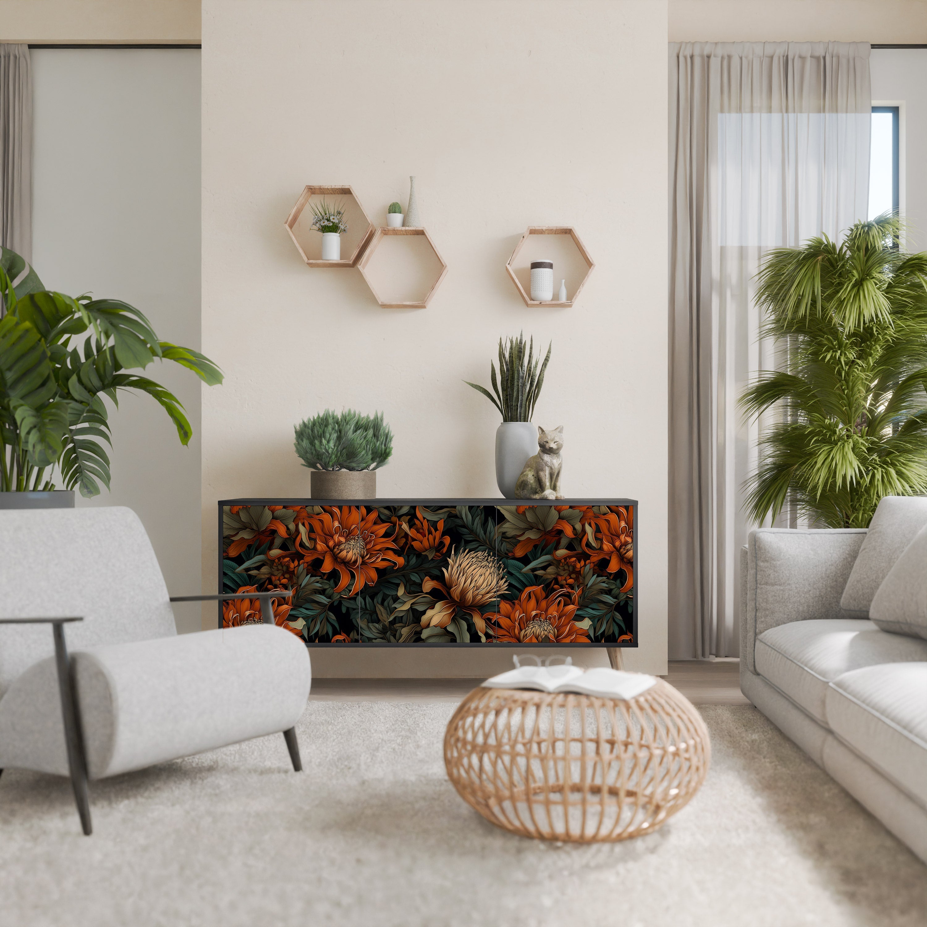 Buffet 3 portes DAWN BLOOM finition noire