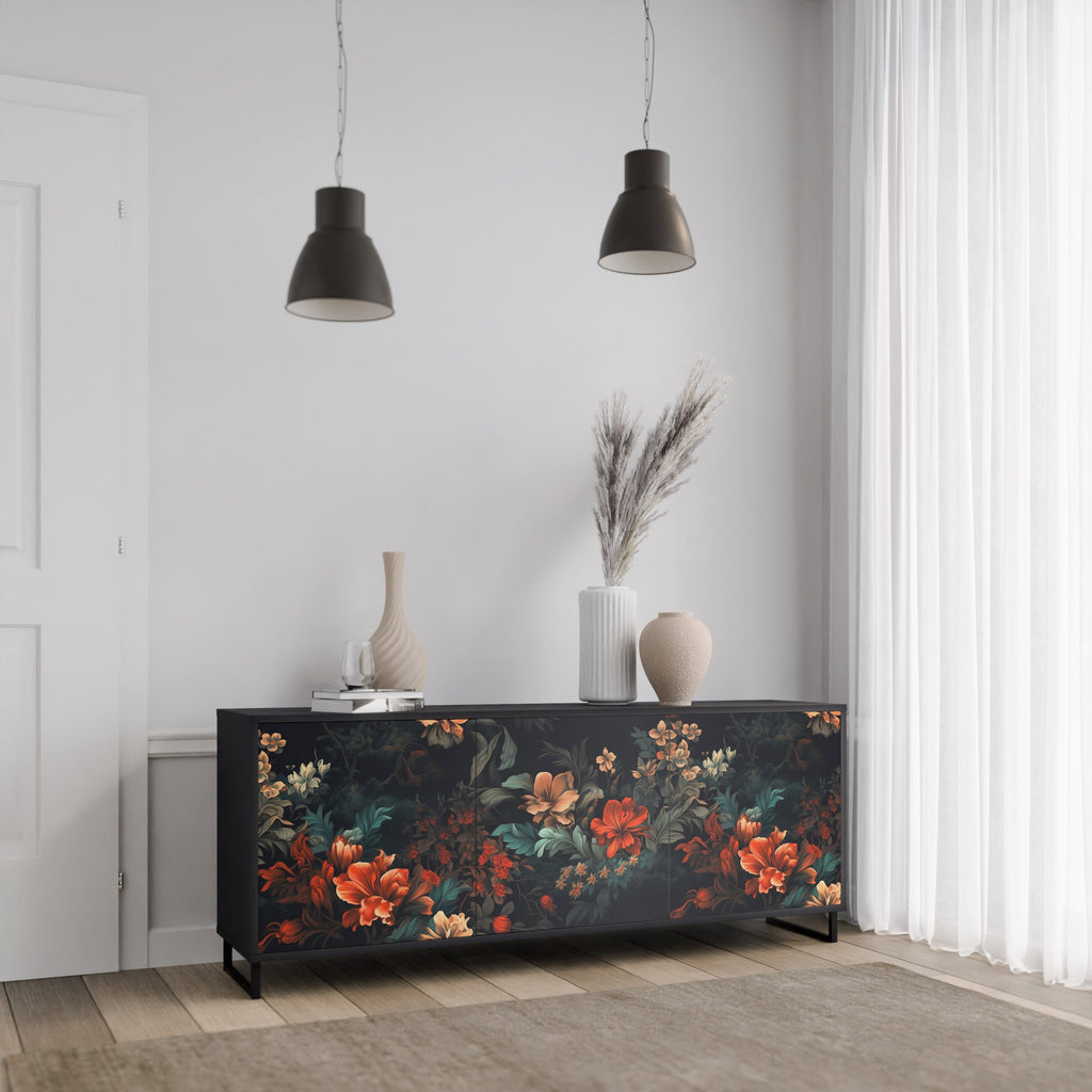 Buffet 3 portes IMAGINARY BLOSSOM en finition noire