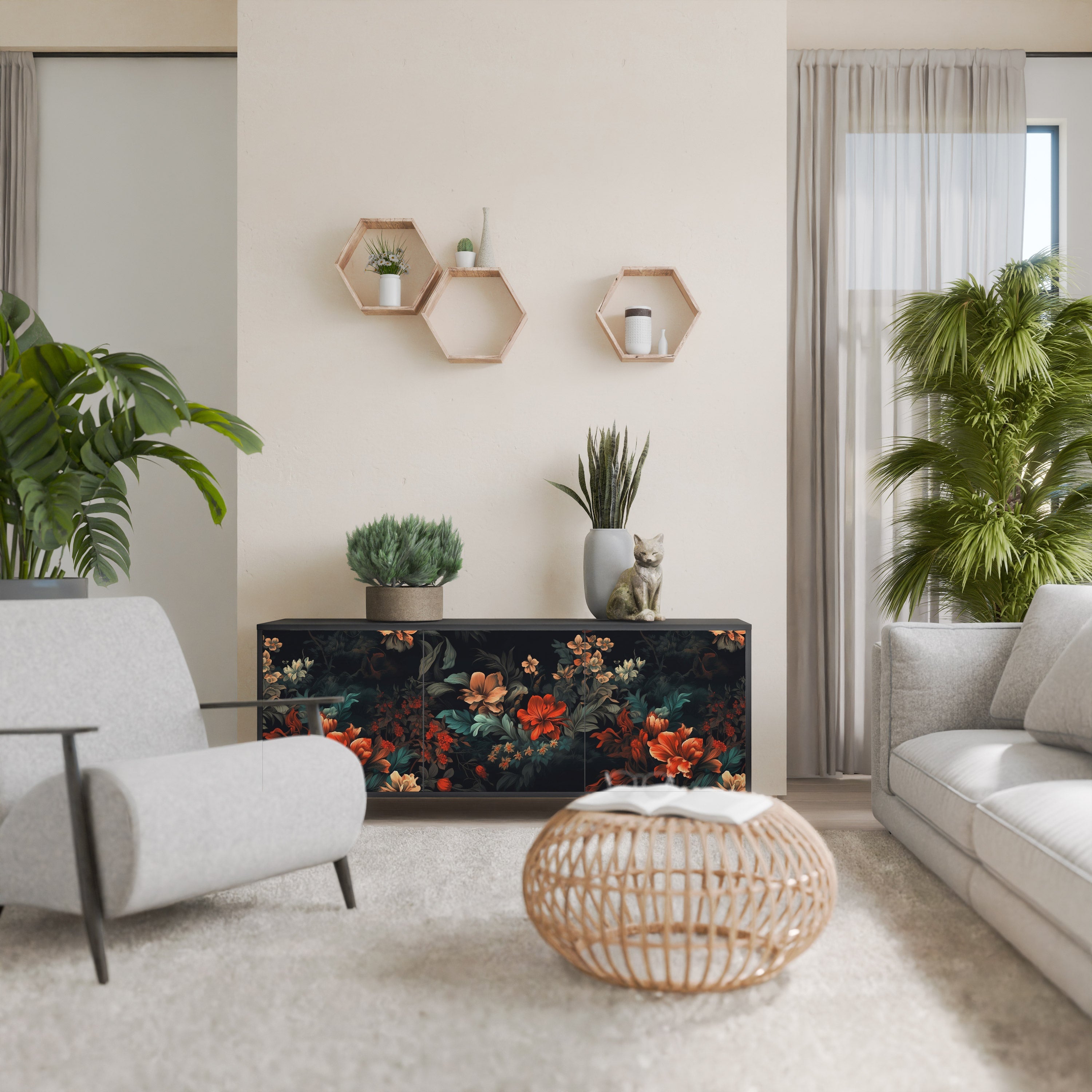 Buffet 3 portes IMAGINARY BLOSSOM en finition noire