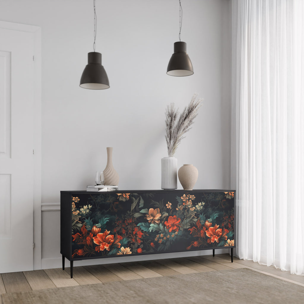Buffet 3 portes IMAGINARY BLOSSOM en finition noire