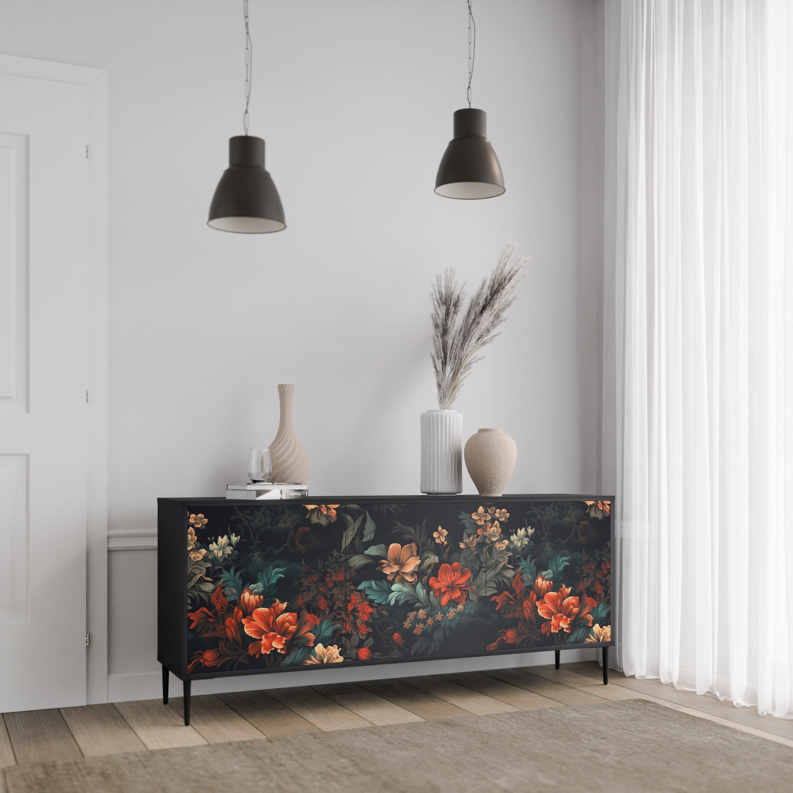Buffet 3 portes IMAGINARY BLOSSOM en finition noire