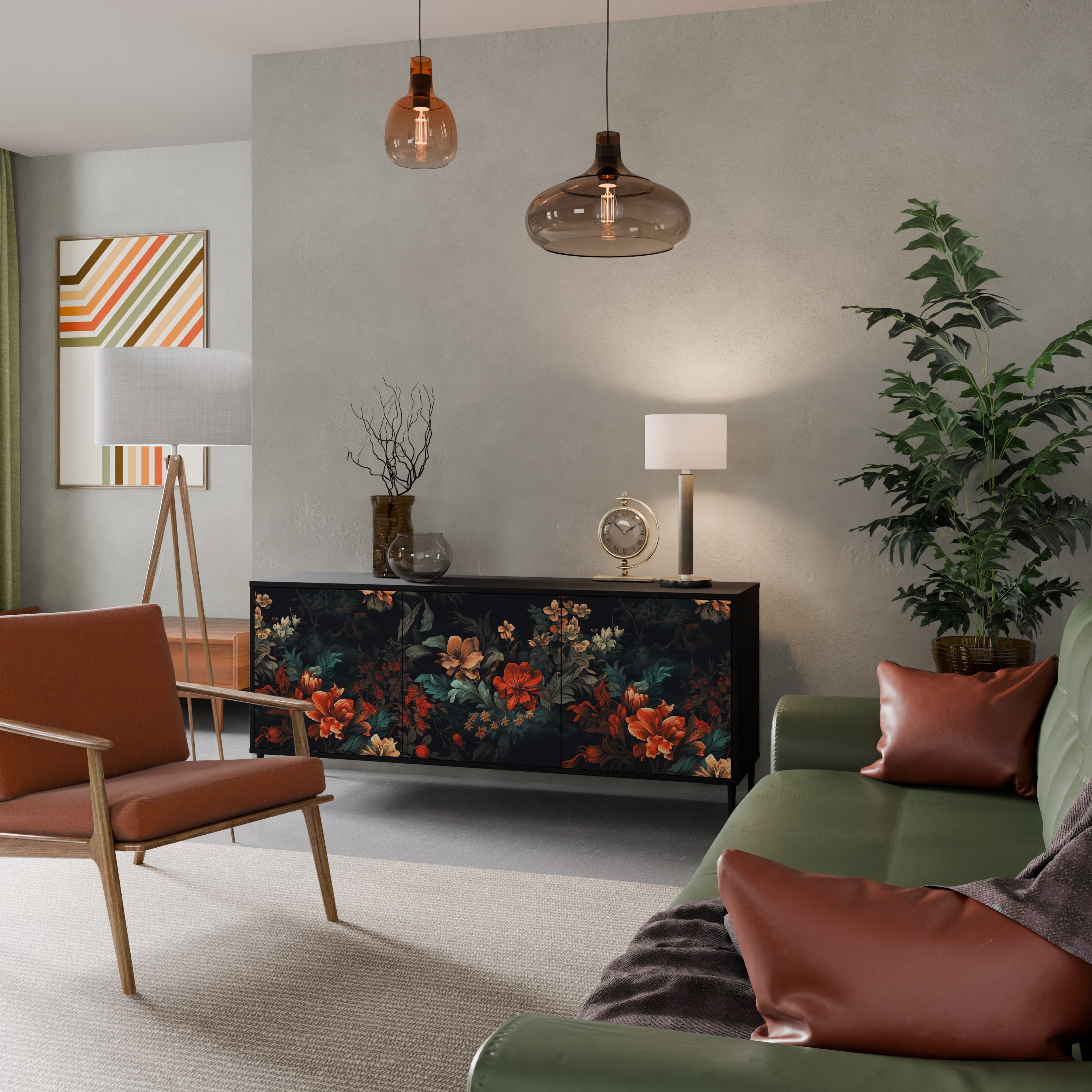 Buffet 3 portes IMAGINARY BLOSSOM en finition noire