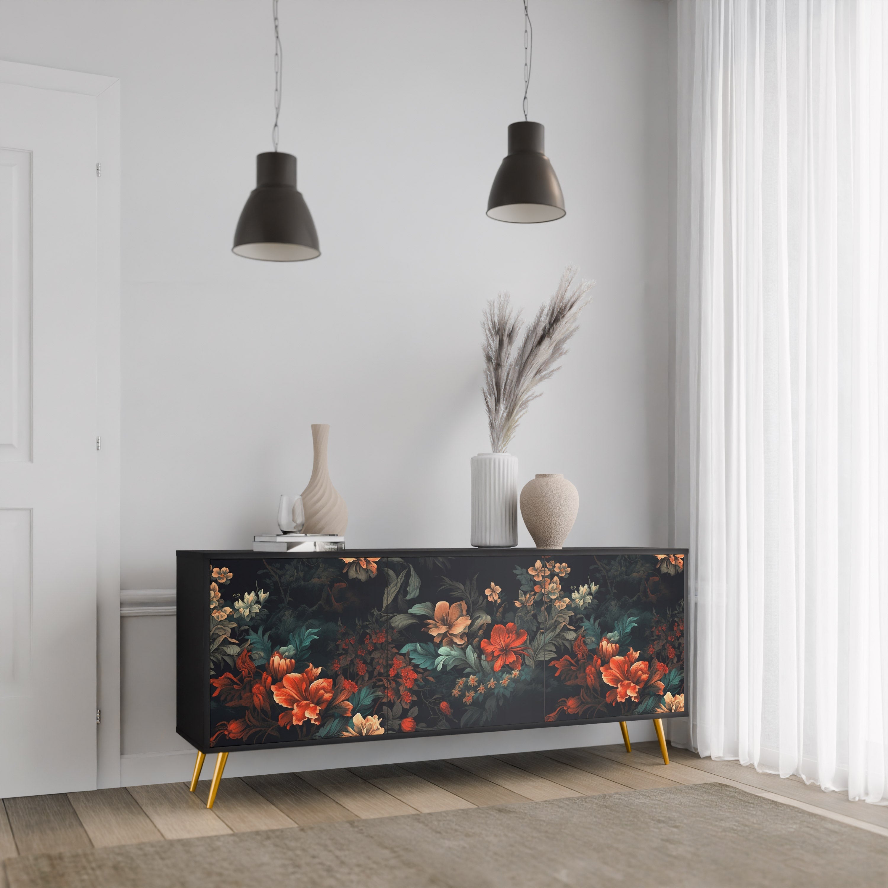 Buffet 3 portes IMAGINARY BLOSSOM en finition noire