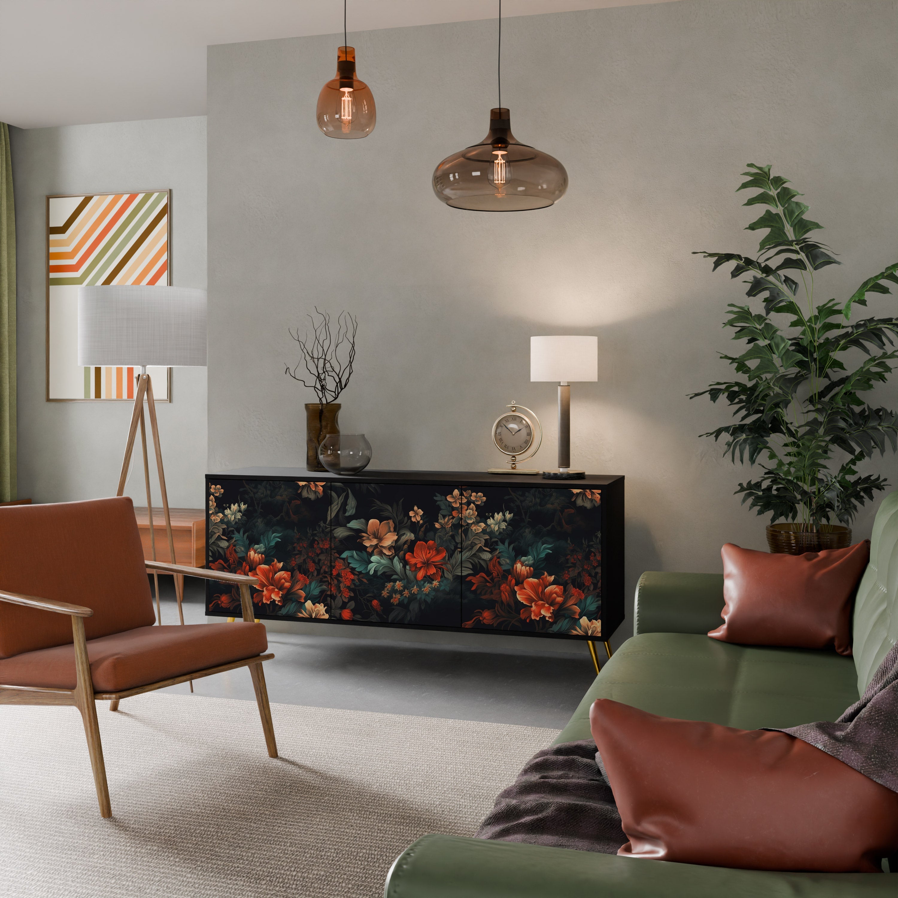 Buffet 3 portes IMAGINARY BLOSSOM en finition noire