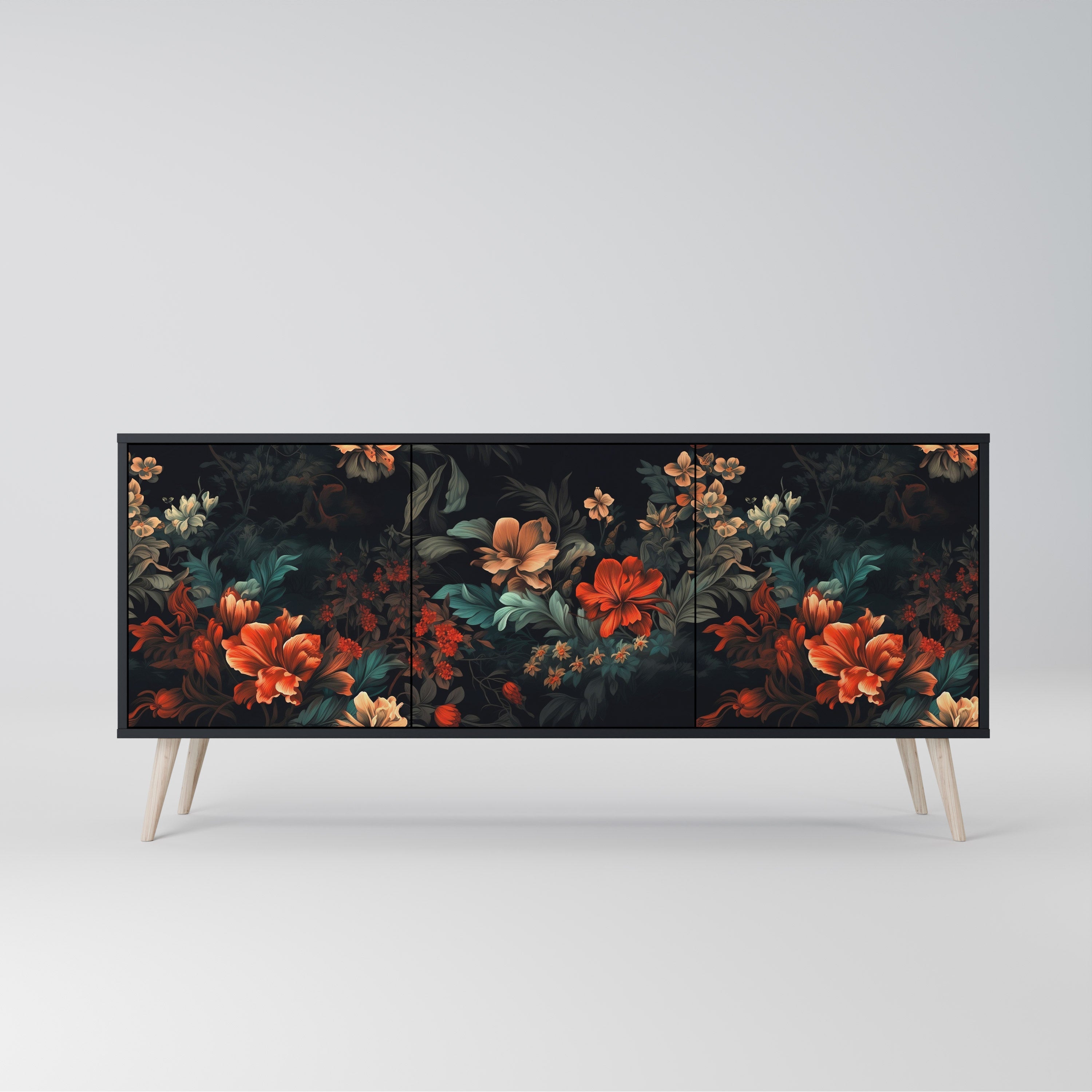 Buffet 3 portes IMAGINARY BLOSSOM en finition noire
