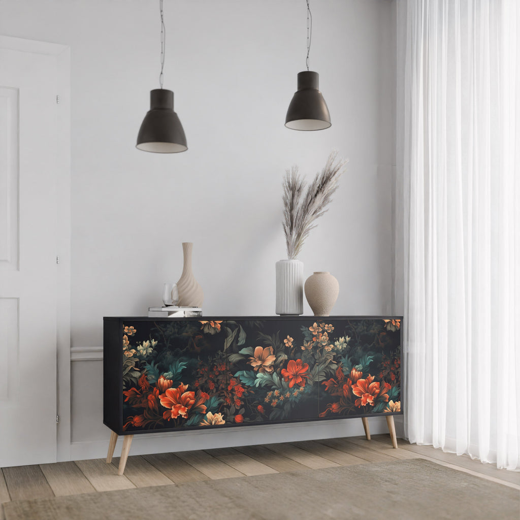 Buffet 3 portes IMAGINARY BLOSSOM en finition noire