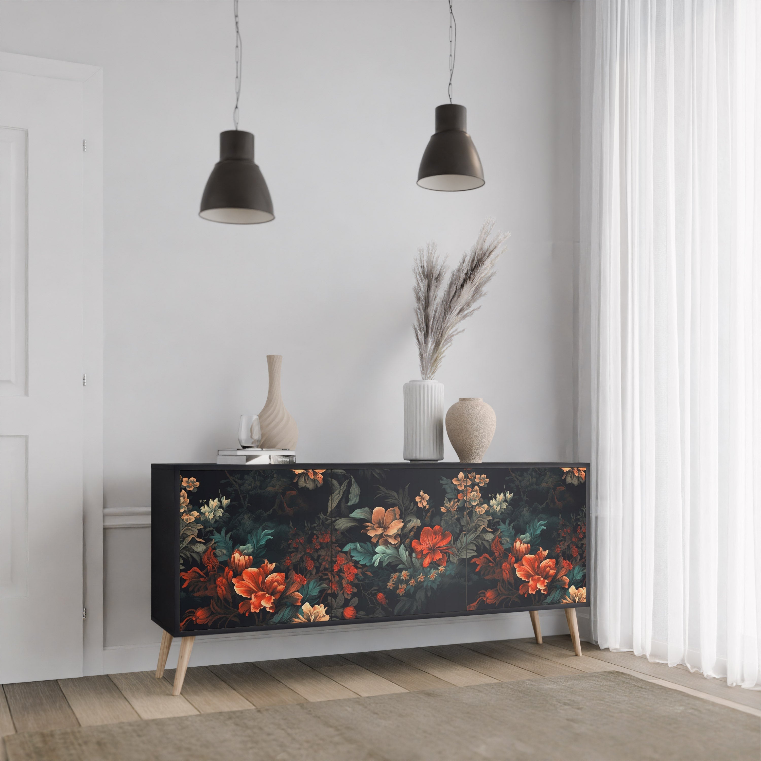 Buffet 3 portes IMAGINARY BLOSSOM en finition noire