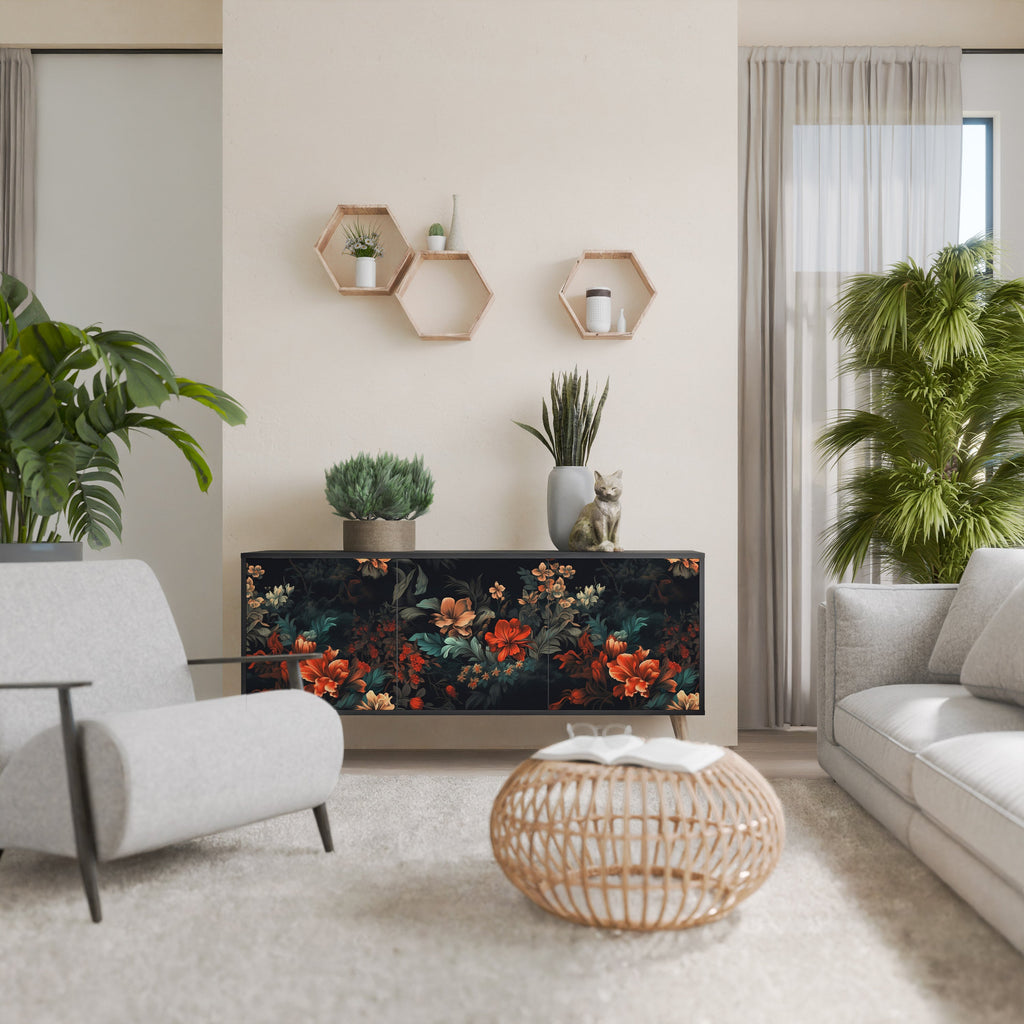 Buffet 3 portes IMAGINARY BLOSSOM en finition noire