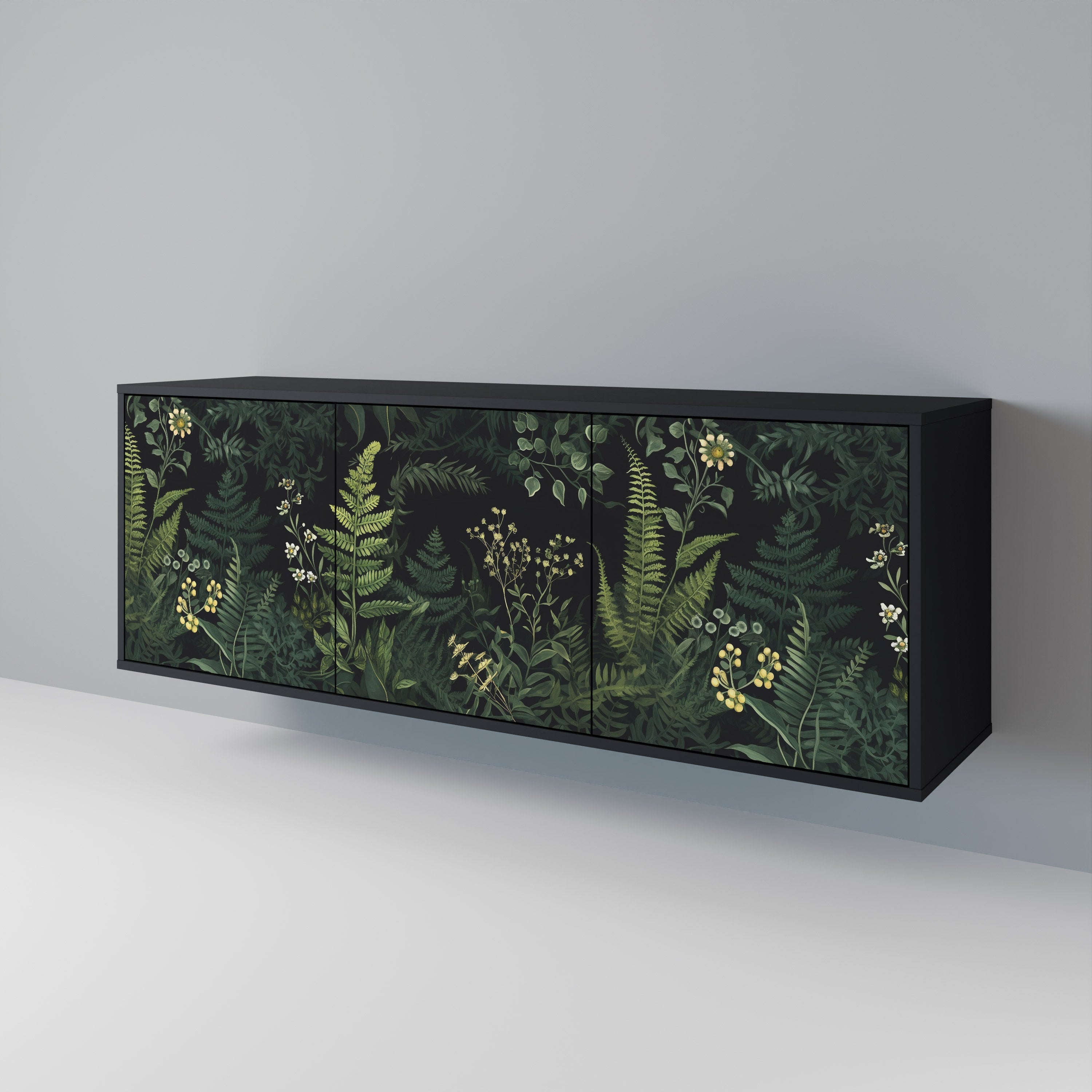 Buffet 3 portes FERN FLOWERS finition noire