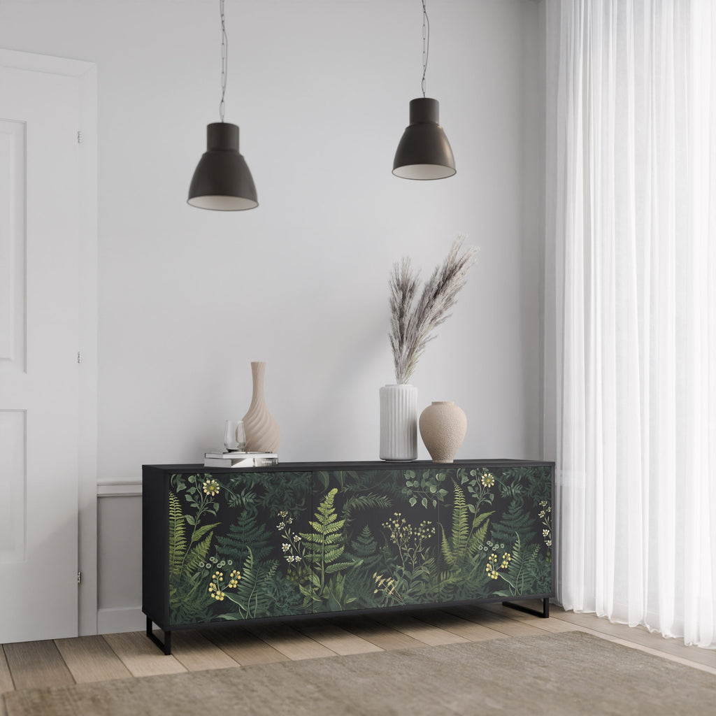 Buffet 3 portes FERN FLOWERS finition noire