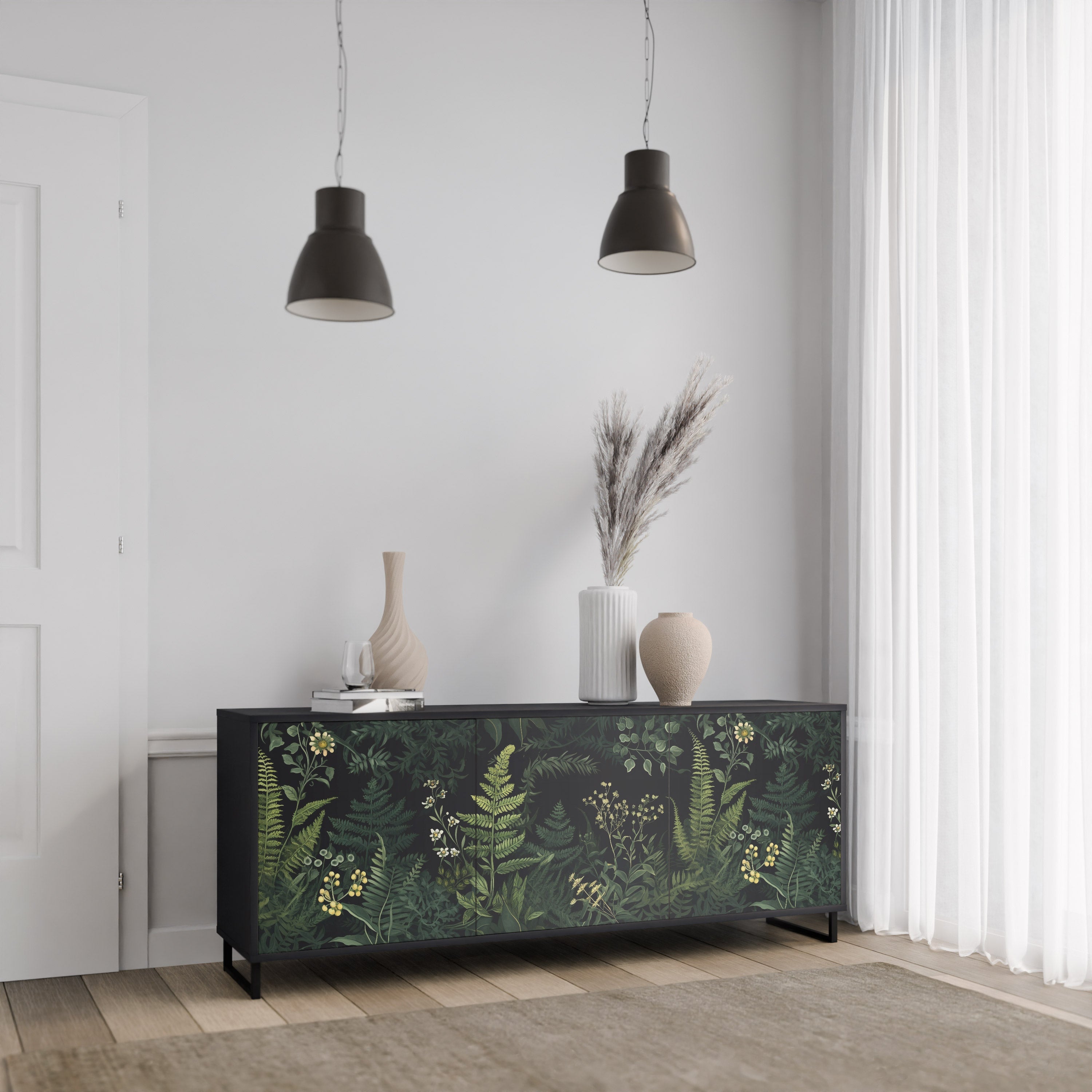 Buffet 3 portes FERN FLOWERS finition noire