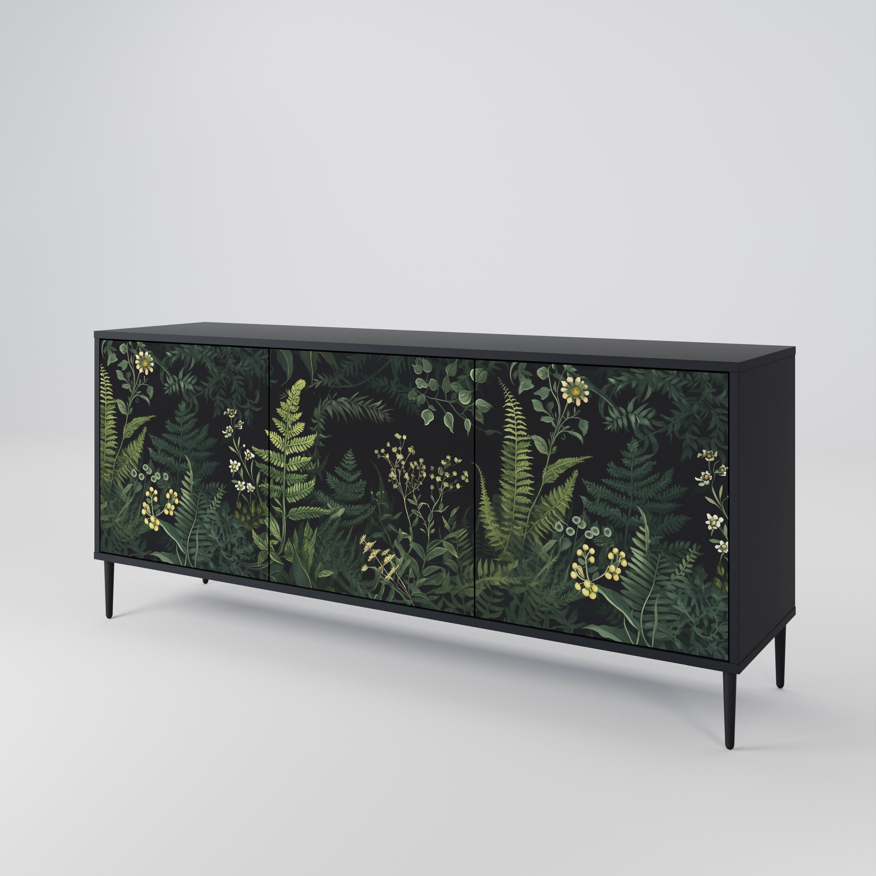 Buffet 3 portes FERN FLOWERS finition noire