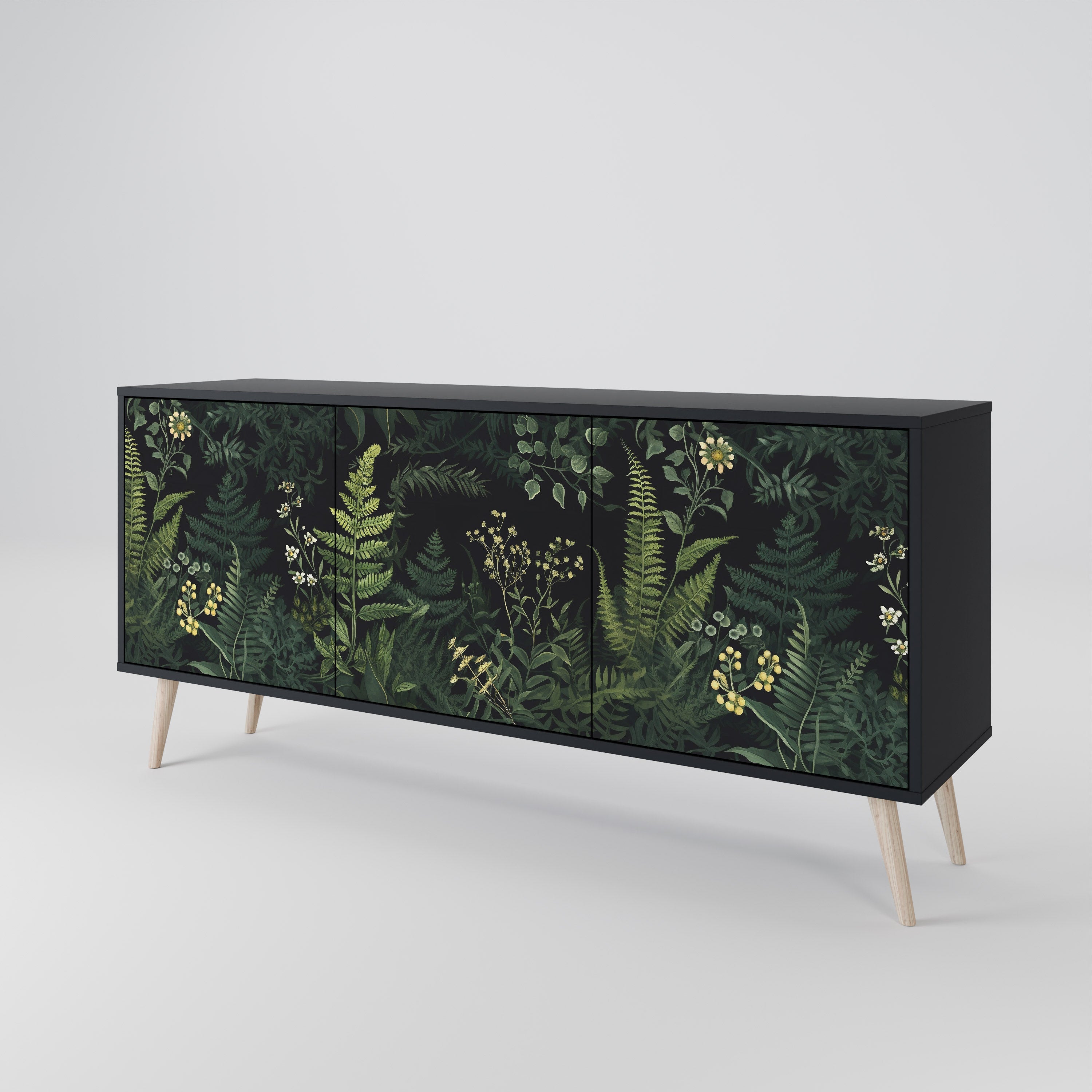Buffet 3 portes FERN FLOWERS finition noire