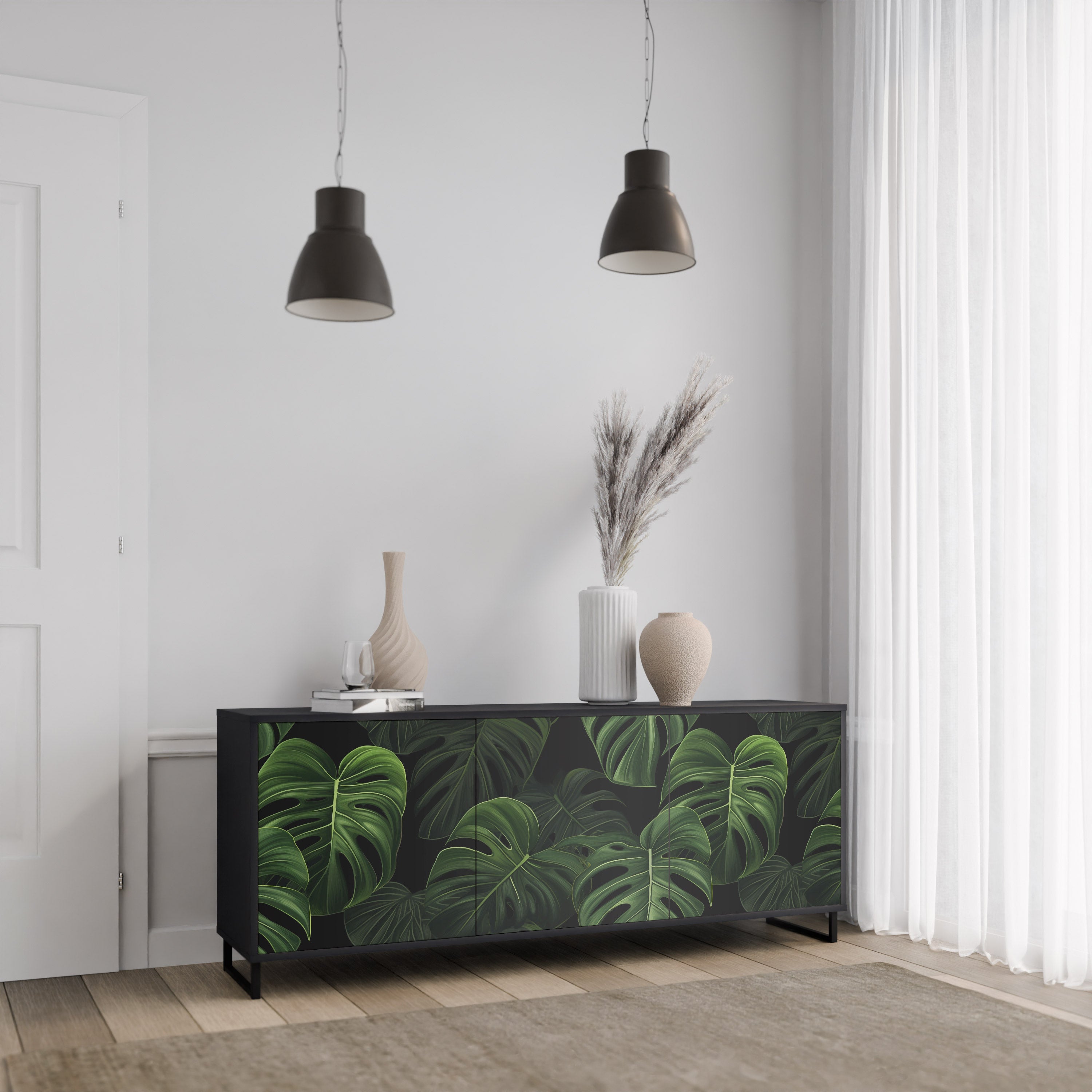 Buffet 3 portes INFINITE MONSTERA finition noire
