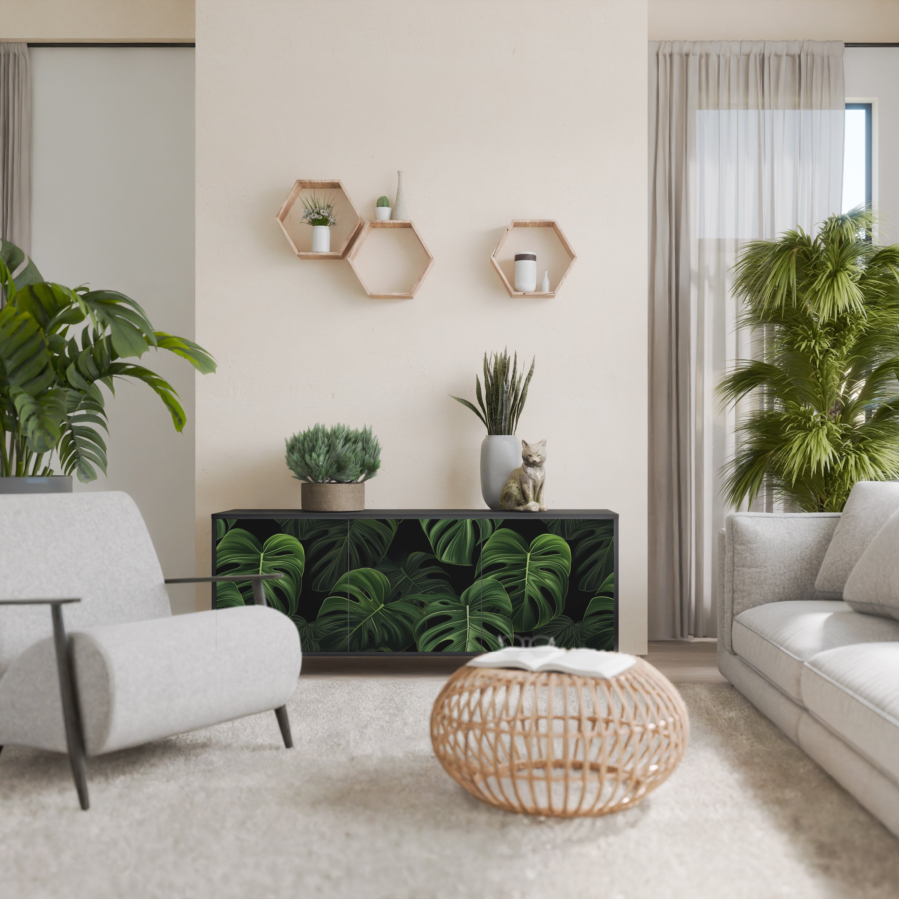 Buffet 3 portes INFINITE MONSTERA finition noire