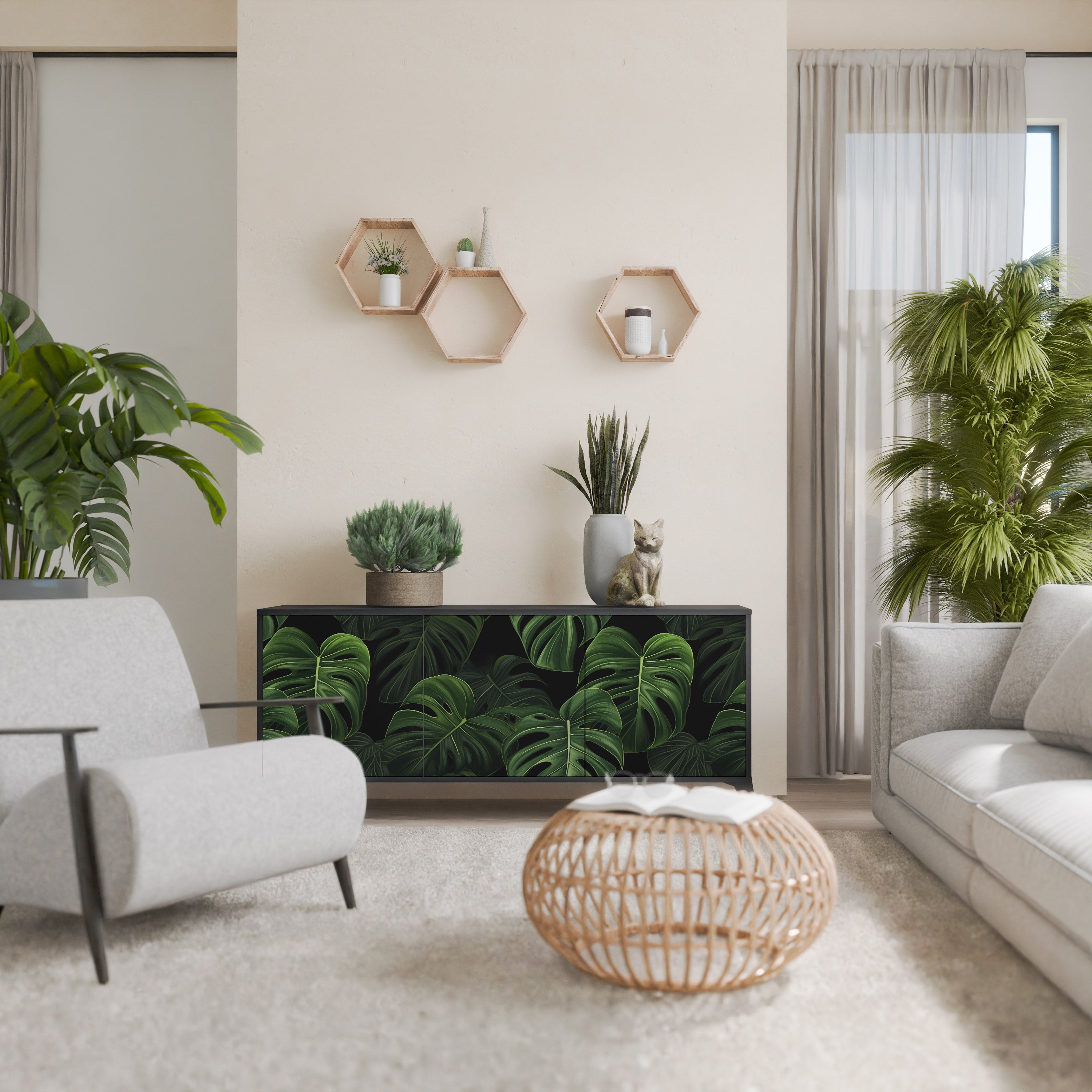 Buffet 3 portes INFINITE MONSTERA finition noire