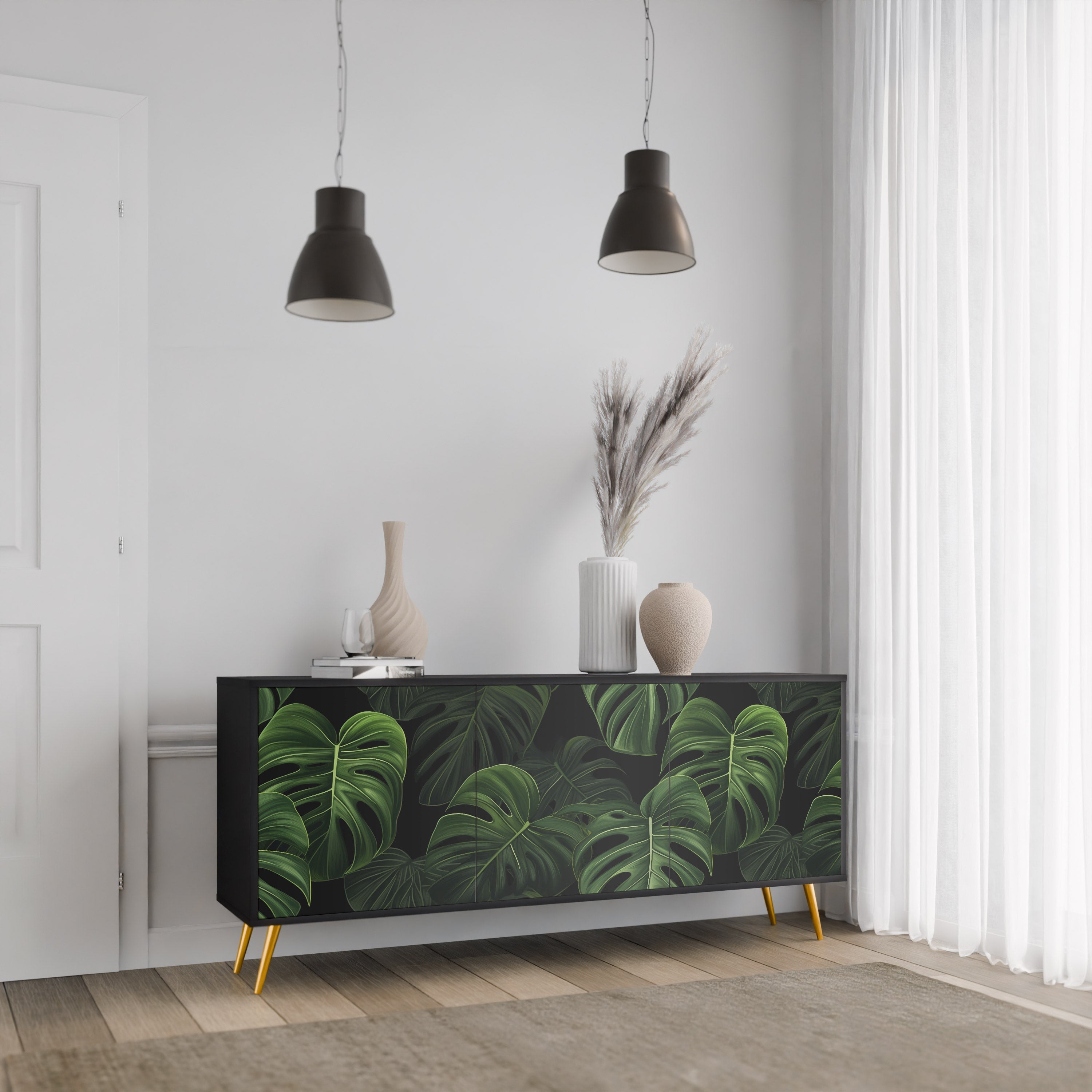 Buffet 3 portes INFINITE MONSTERA finition noire