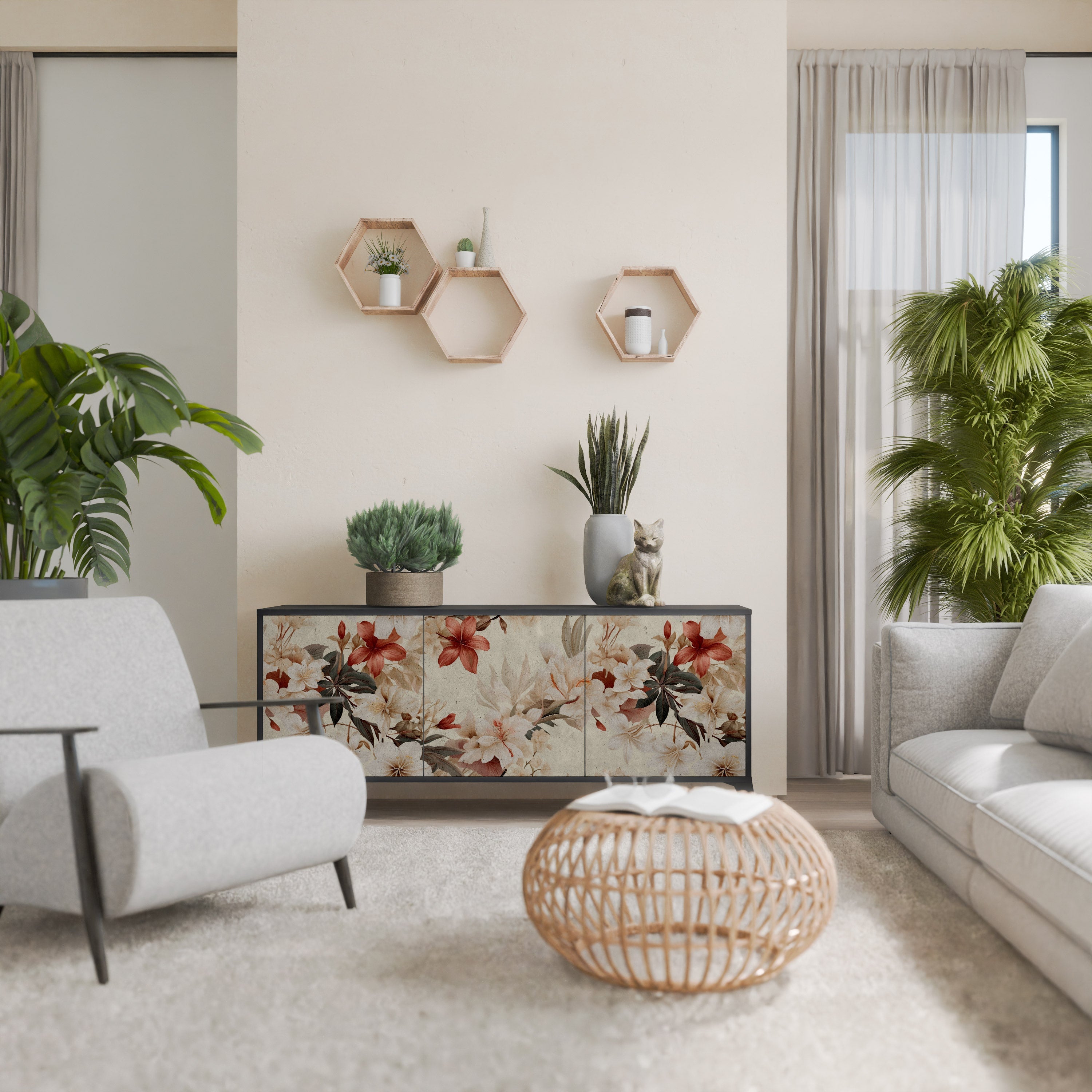 Buffet 3 portes PETAL HARMONY finition noire