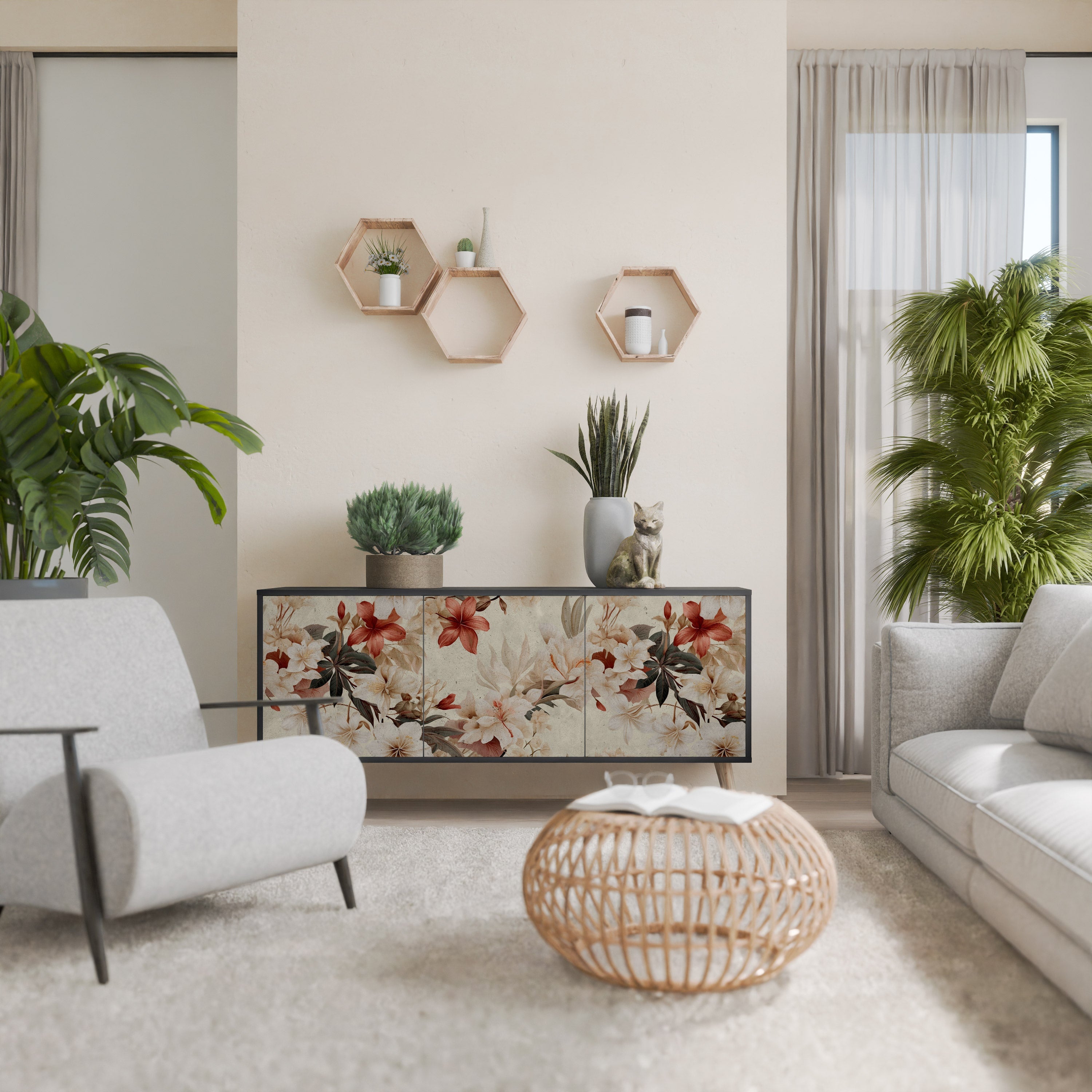 Buffet 3 portes PETAL HARMONY finition noire