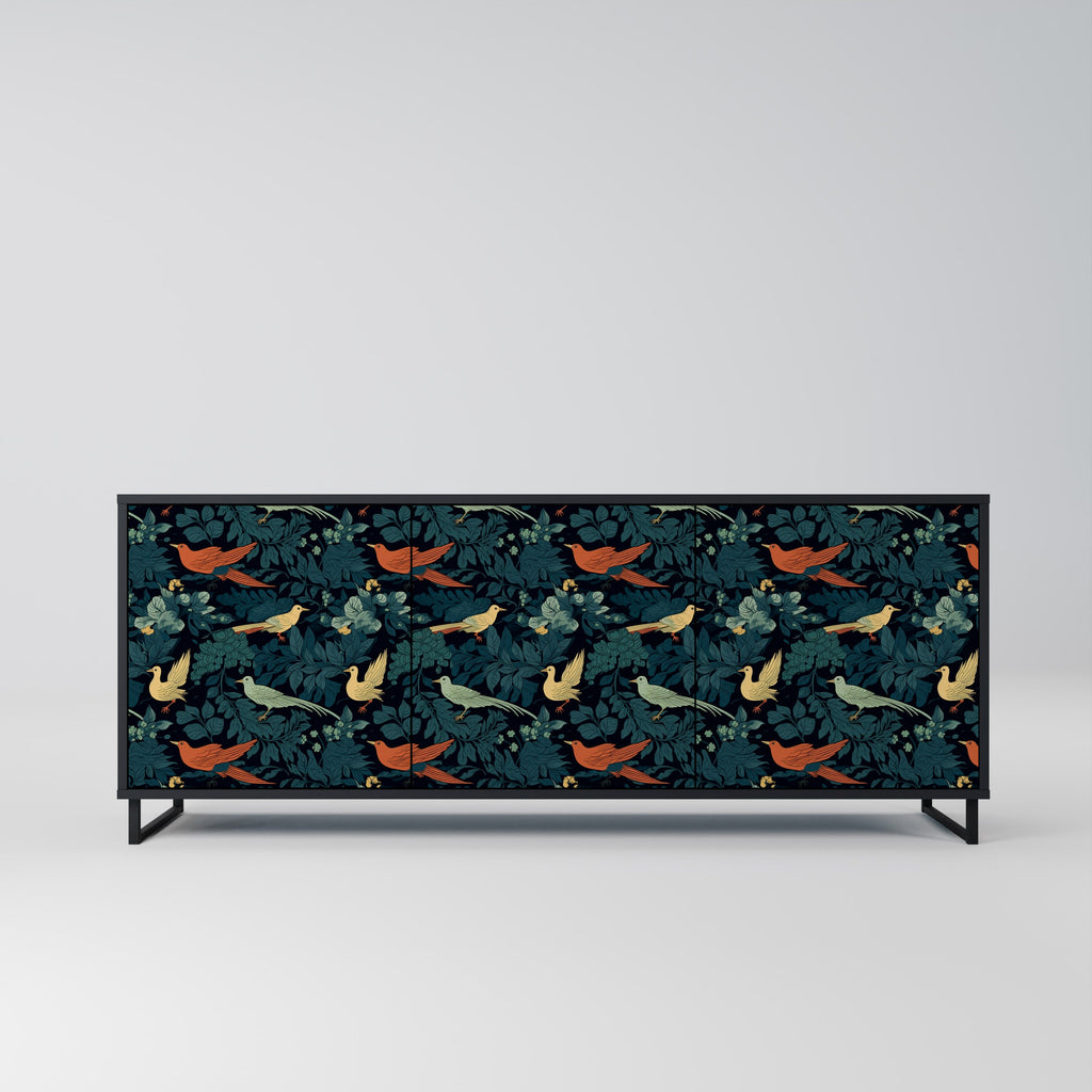 Buffet 3 portes FOWL ORNAMENT en finition noire